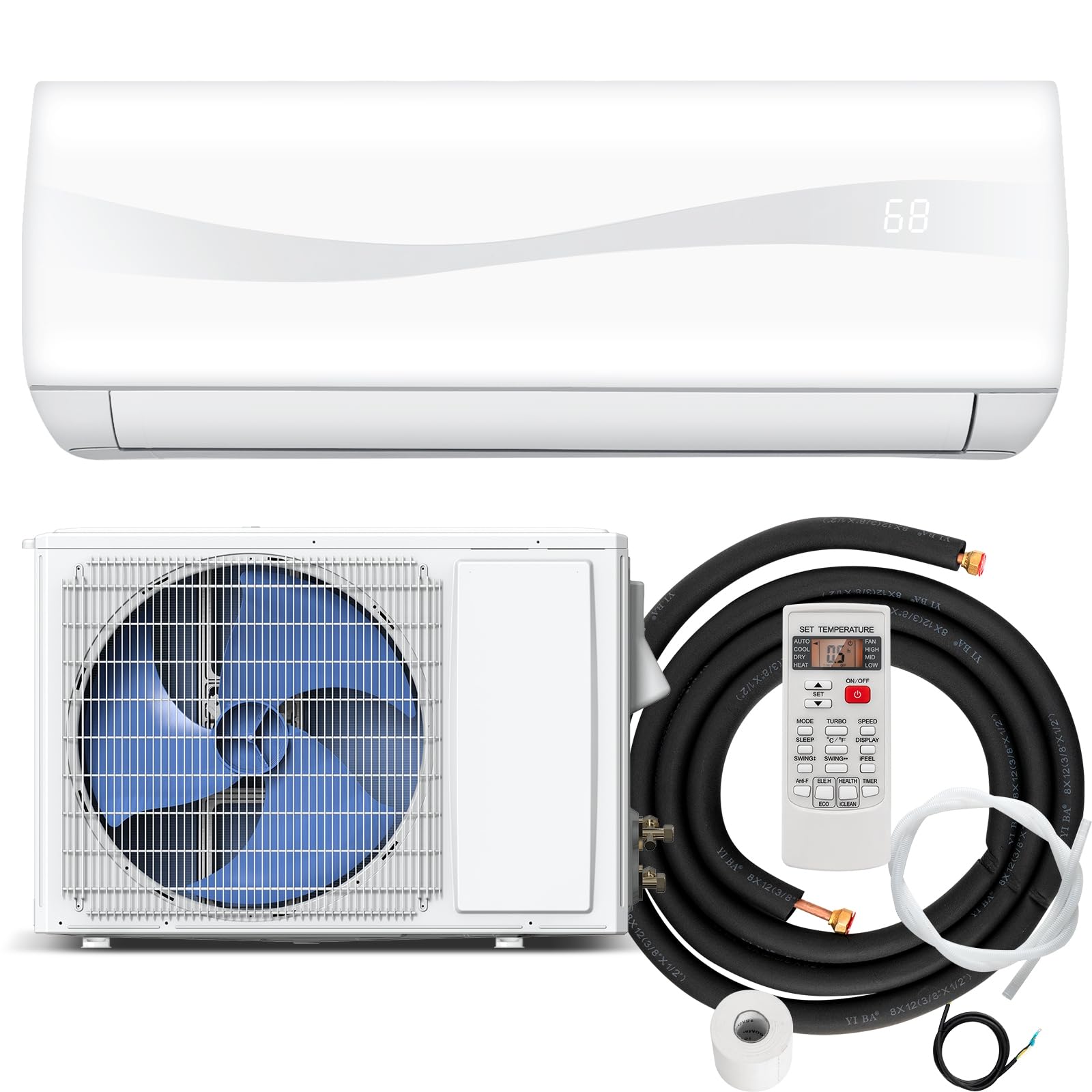 Relax4Life Mini Split Ac/Heating System, 9000 Btu Ductless Mini Split Air Conditioner W/Heat Pump, Remote Control, Cools Up To 4