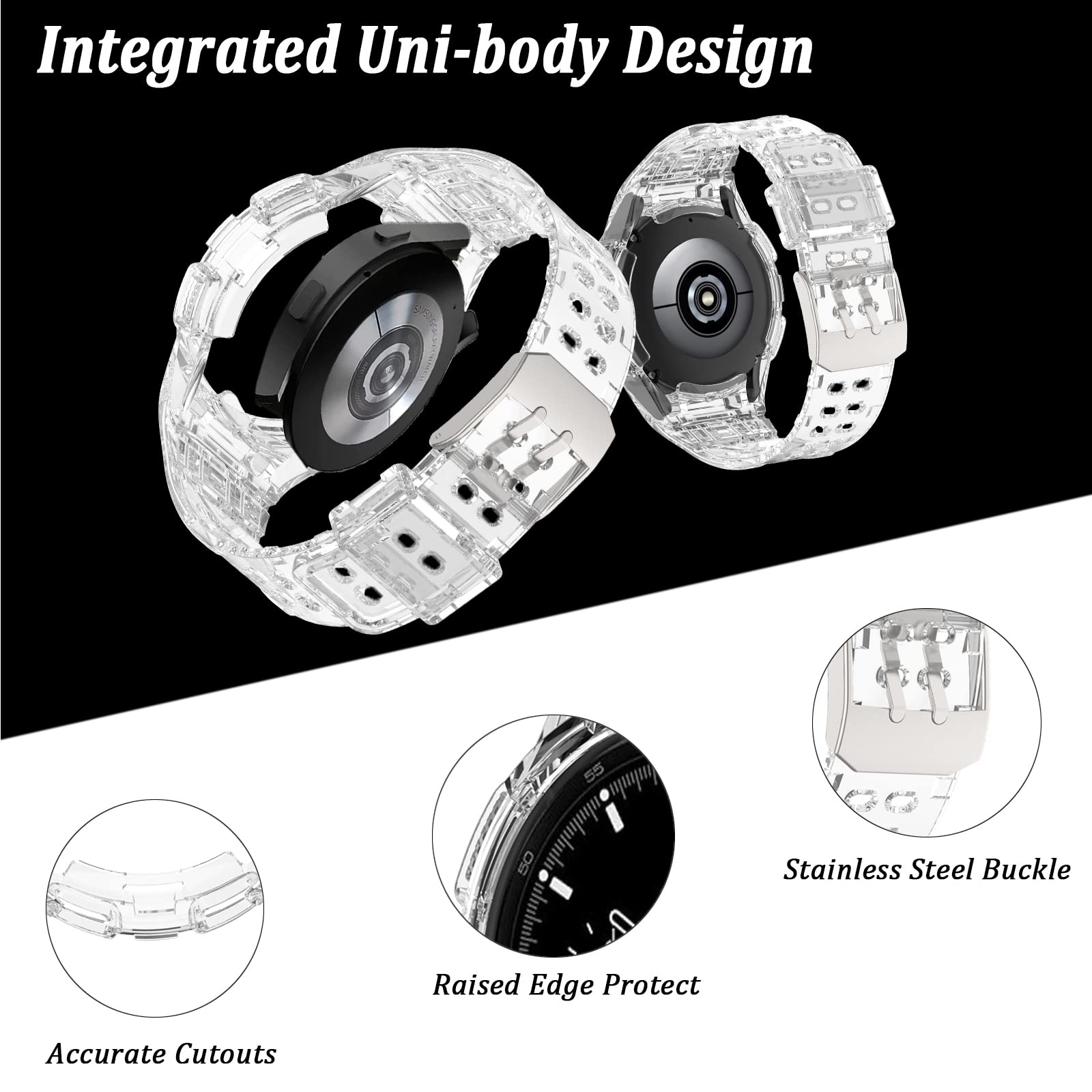 Ninki Compatible Galaxy Watch 6 Band With Case Clear Galaxy Watch 5 4 Band 40Mm, Full Protective Sport Samsung Watch 6 40Mm Band