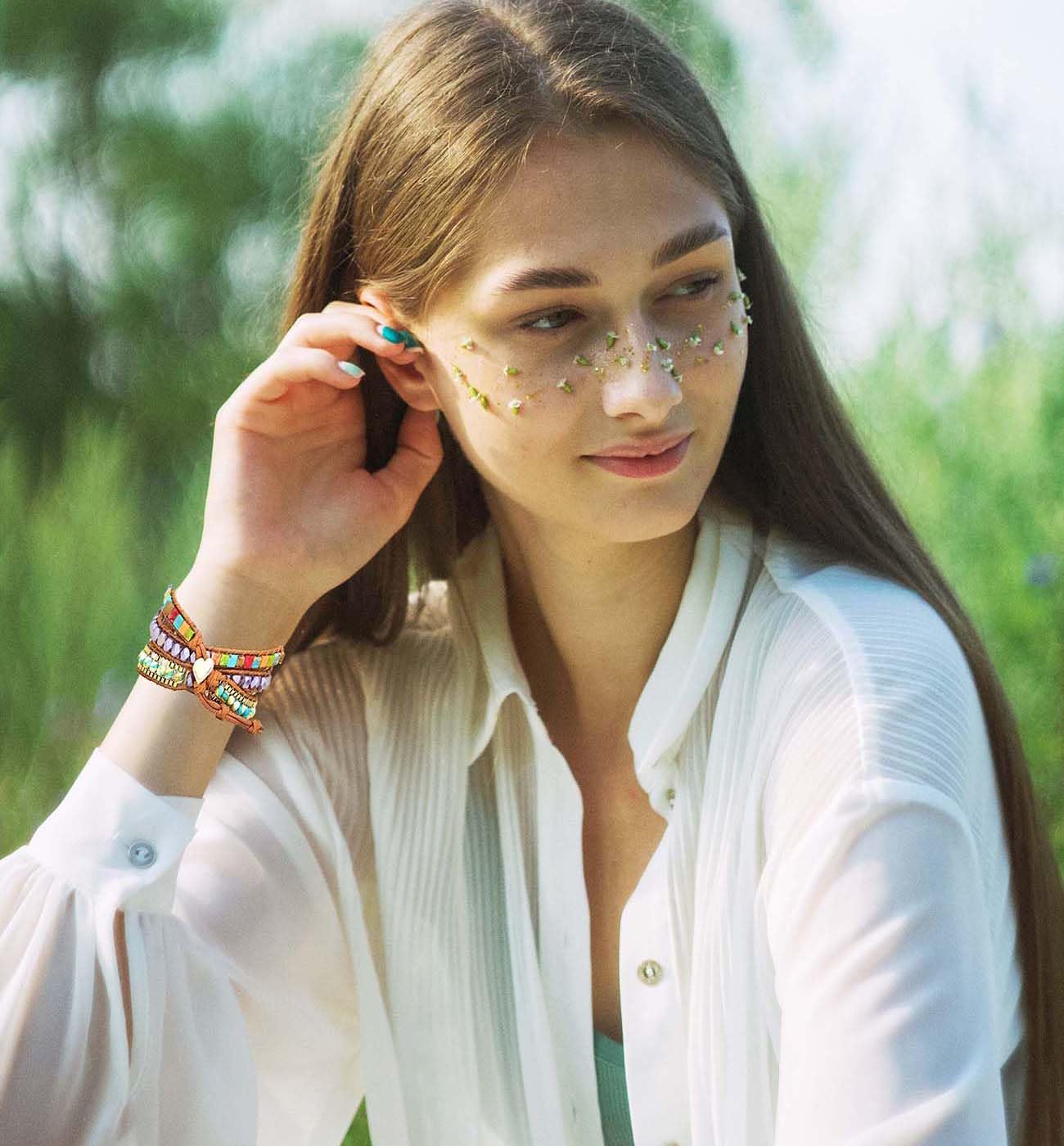 Somesame Compatible With Samsung Galaxy Watch 6/5/4/Active 2 40Mm 44Mm Band/Watch 6 Classic/Galaxy Watch 5 Pro 45Mm/Watch 4 Classic,20Mm Boho Beaded 3 Wraps Chakra Bracelet Watch Strap For Women Men