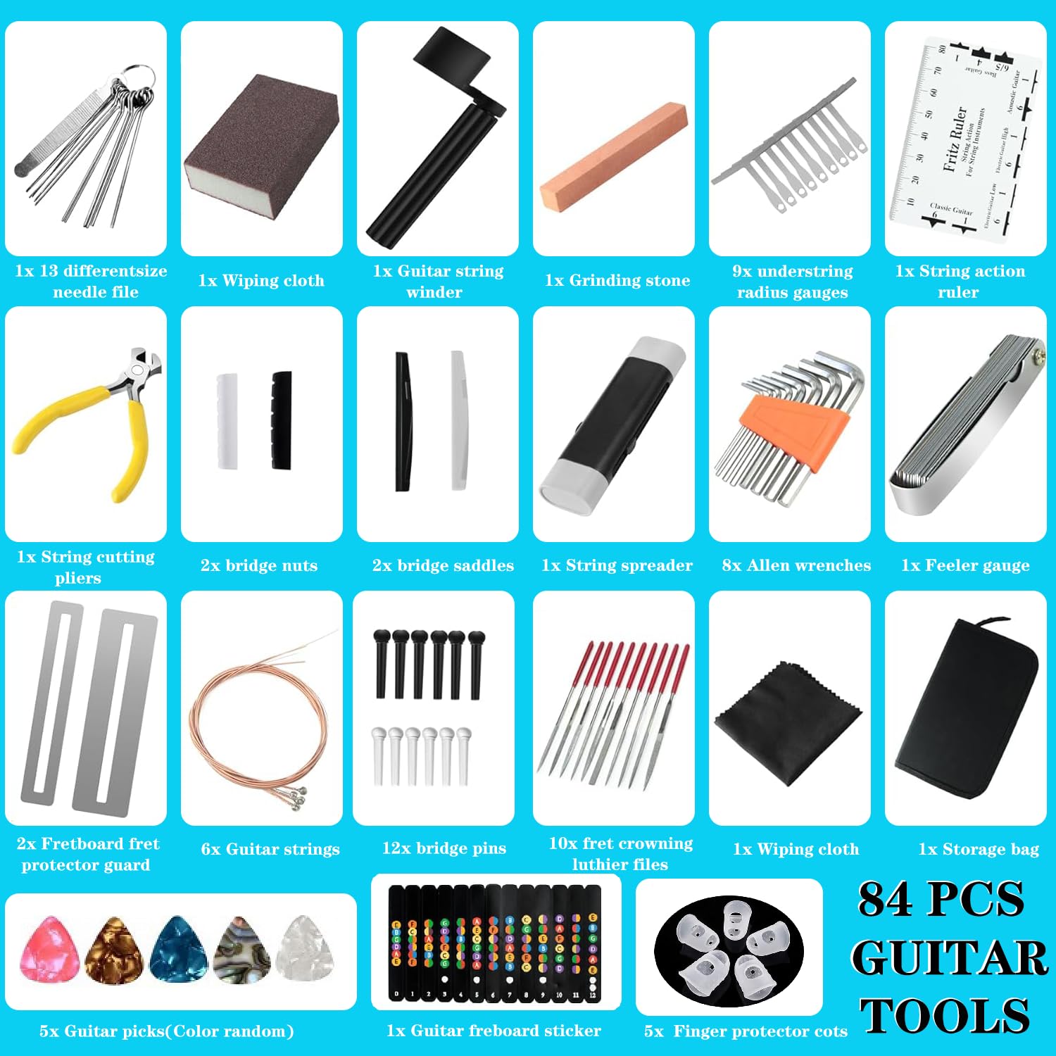 84Pcs Guitar Tool Kit, Guitar Cleaning Kit, Guitar Accessories Guitar Setup Kit, Guitar Repair Kit For Acoustic Electric Guitar