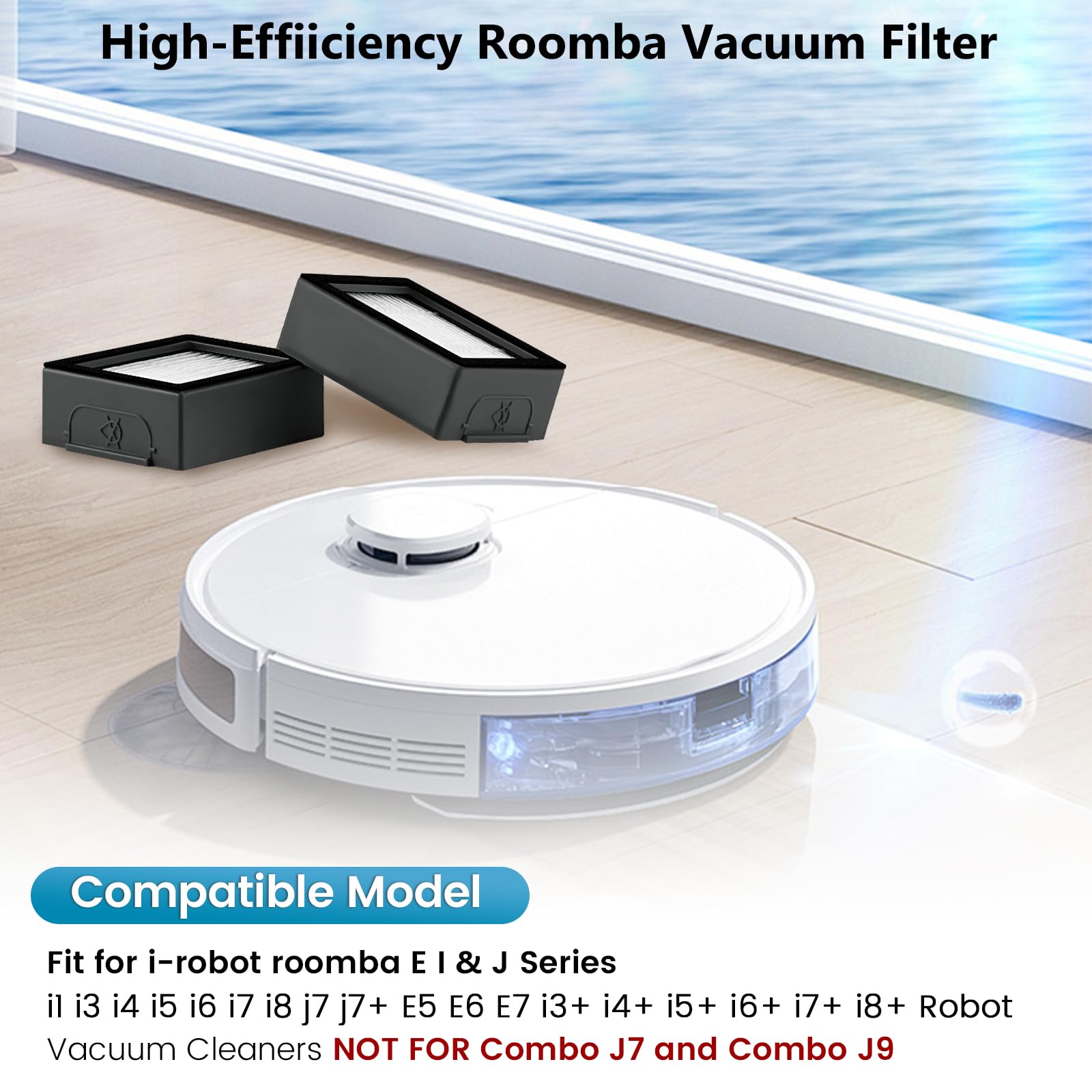 Puxyblue 6 Pack Roomba Filters for iRobot i7 Series - High-Efficiency Plastic Filters in White and Black with 1 Cleaning Brush
