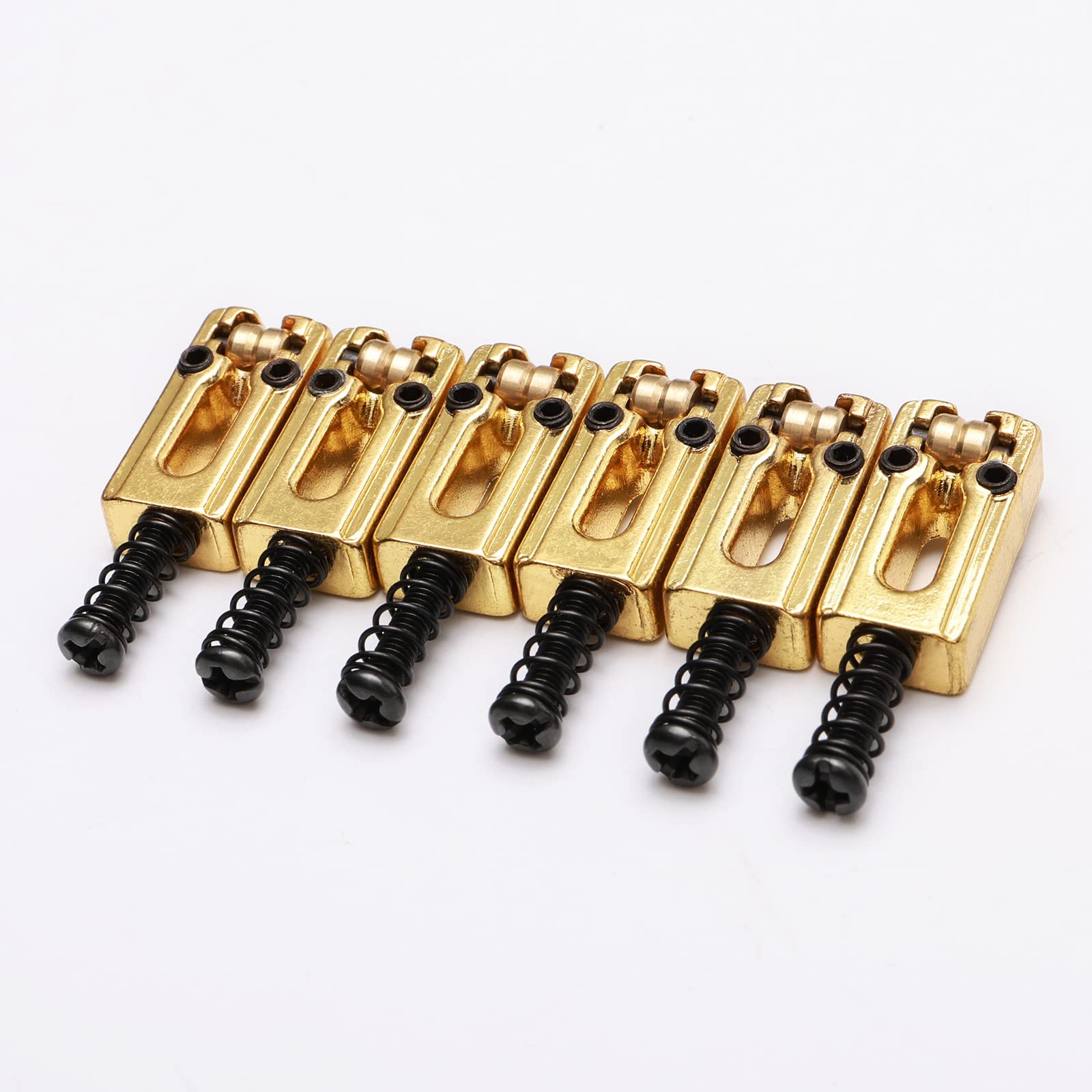 Unxuey Saddle For Electric Guitar, 6 Roller Ball Bridge Saddles For Fender Strat Tele Electric Guitar (6 Pack, Gold))