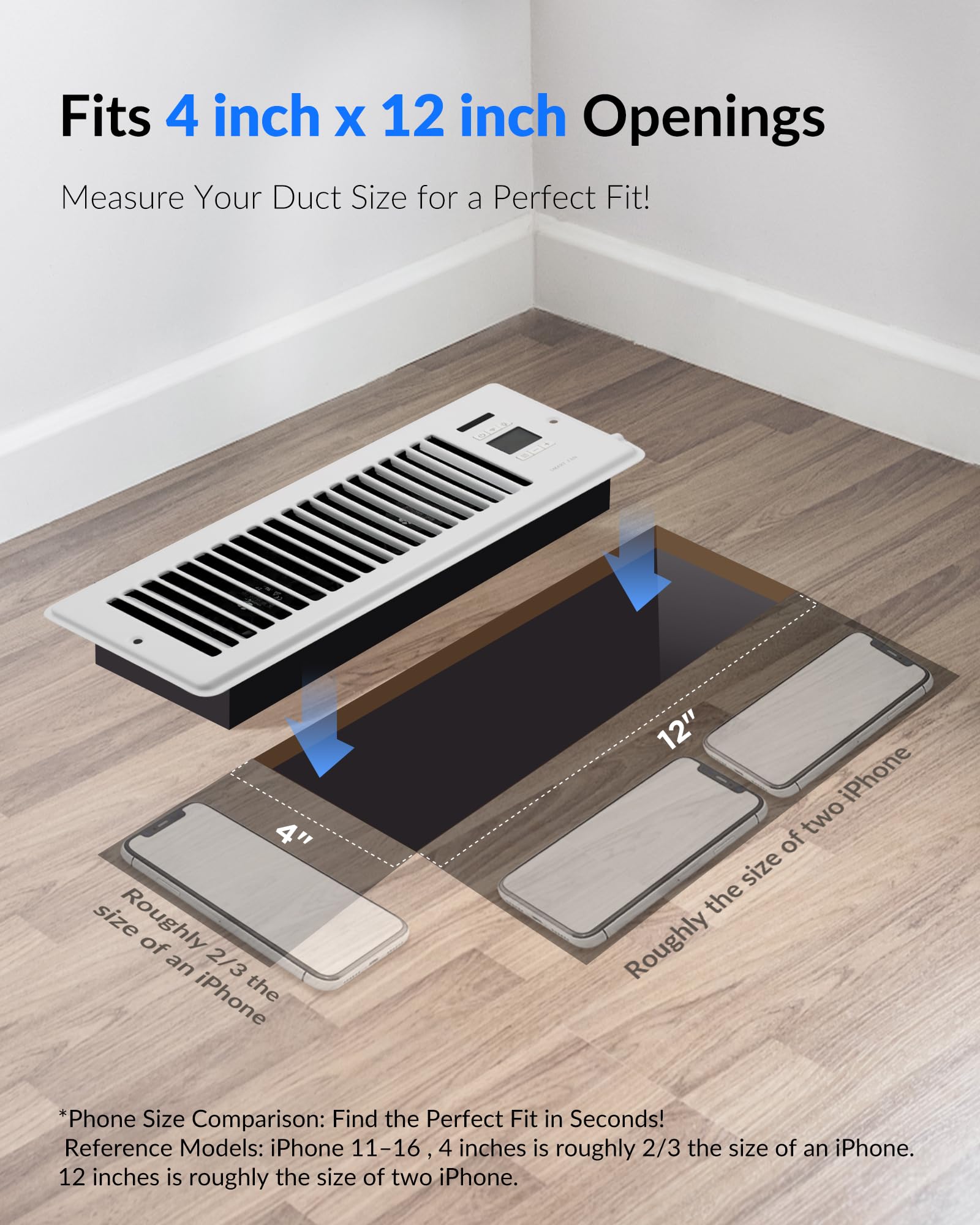 Super Quiet Register Booster Fan For 4 '' X 12 '' Register Holes, Smart Register Vent With Dual Intelligent Thermostat And Wifi