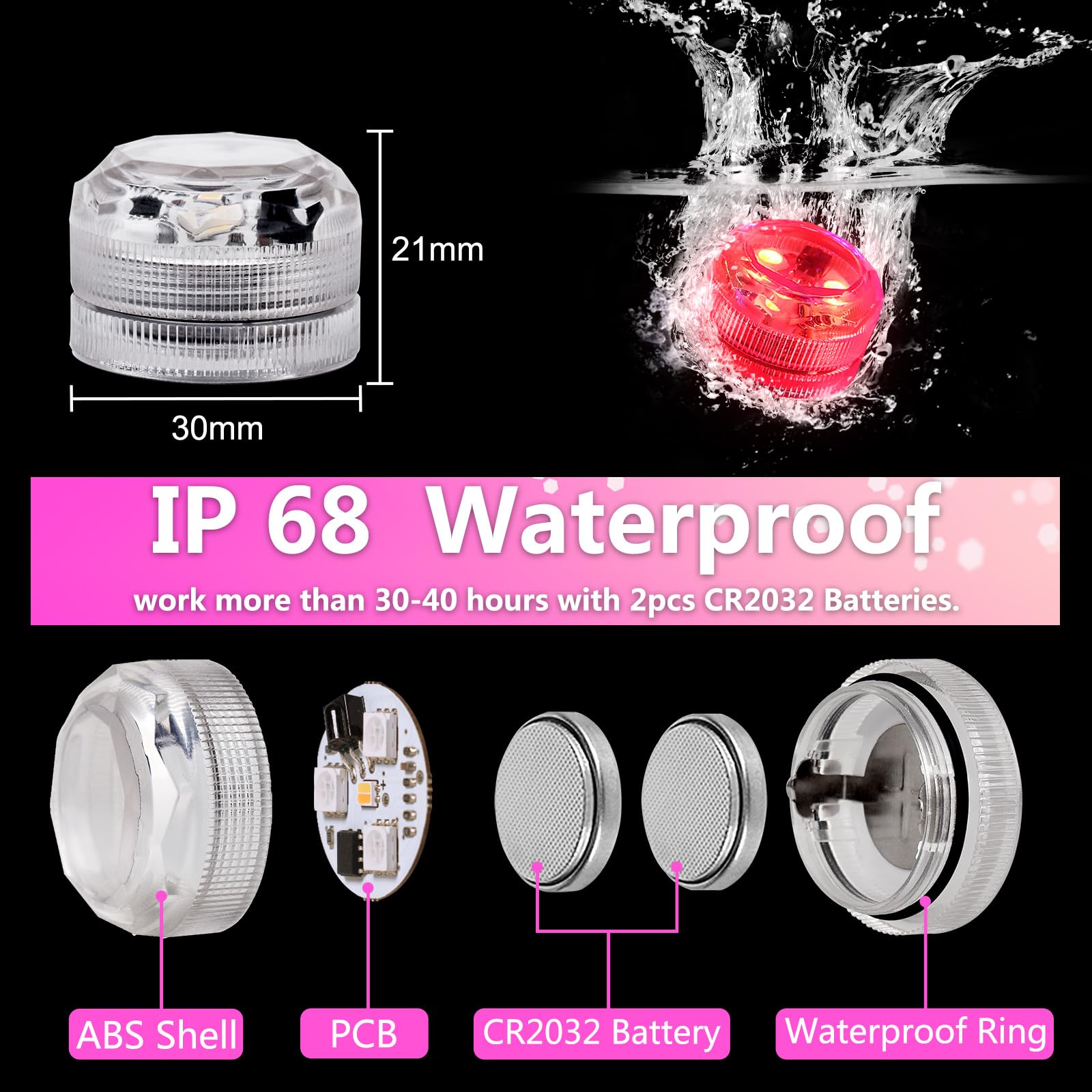 Idyl Light Submersible Led Lights With Remotes, Waterproof Tea Lights Candles Battery Operated Rgb Color Changing Small Led Ligh