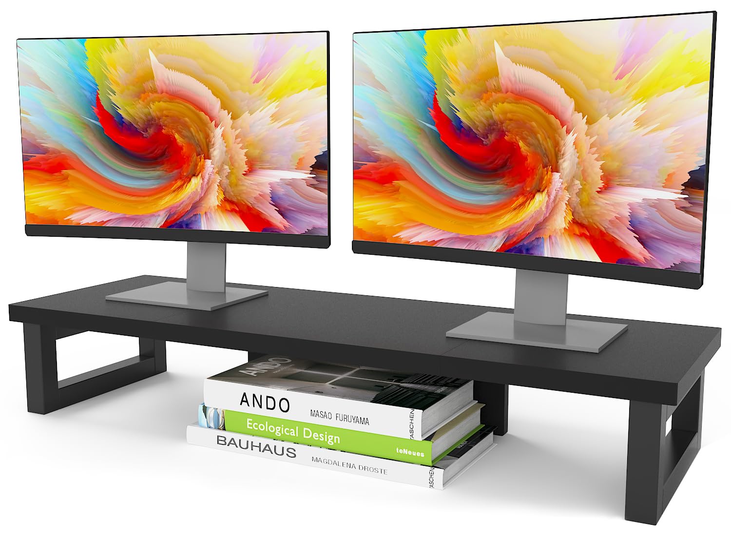 Westree Dual Monitor Stand Riser, Wood And Steel Monitor Stand Riser, Computer Monitor Stand For 2 Monitors, Multi Purpose Deskt