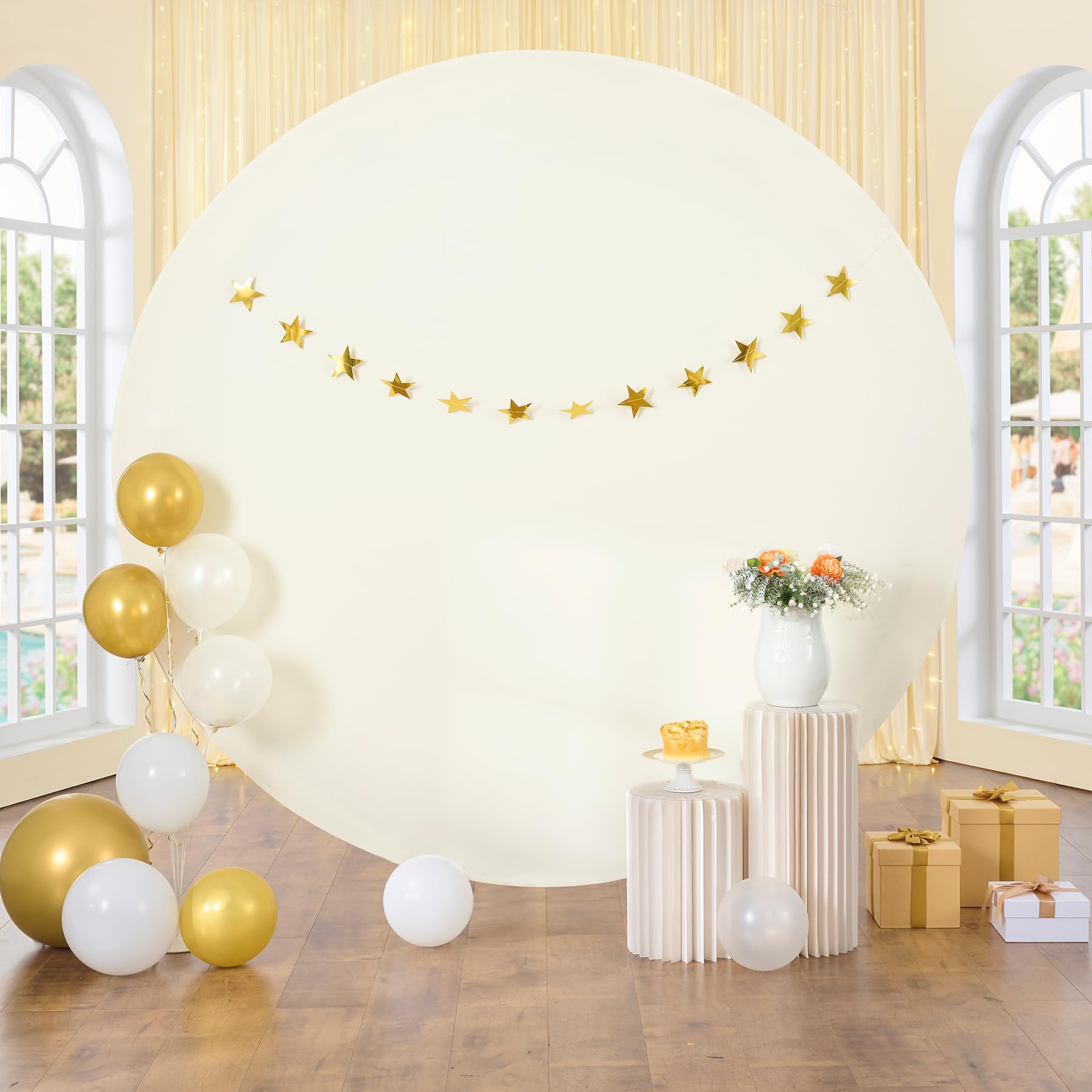 6.5Ft Beige Round Backdrop Cover For 6.5Ft / 6.6Ft Circle Stand, Wrinkle Free Stretchy Circle Arch Round Backdrop Cover For Part