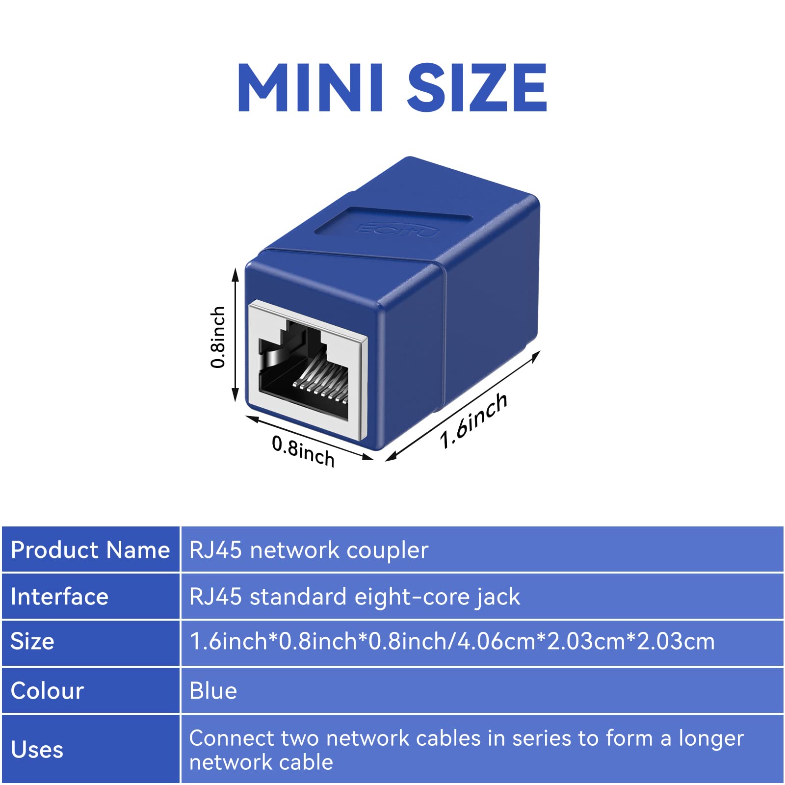 Rj45 Coupler, 2 Pack Ethernet Adapters Female To Female, Ethernet Cable Extender Adapter, 8 Pin Modular Straight Through, Network Connectors For Cat8/Cat7/Cat6/Cat6A/Cat5E/Cat5 Ethernet Cable(Blue)