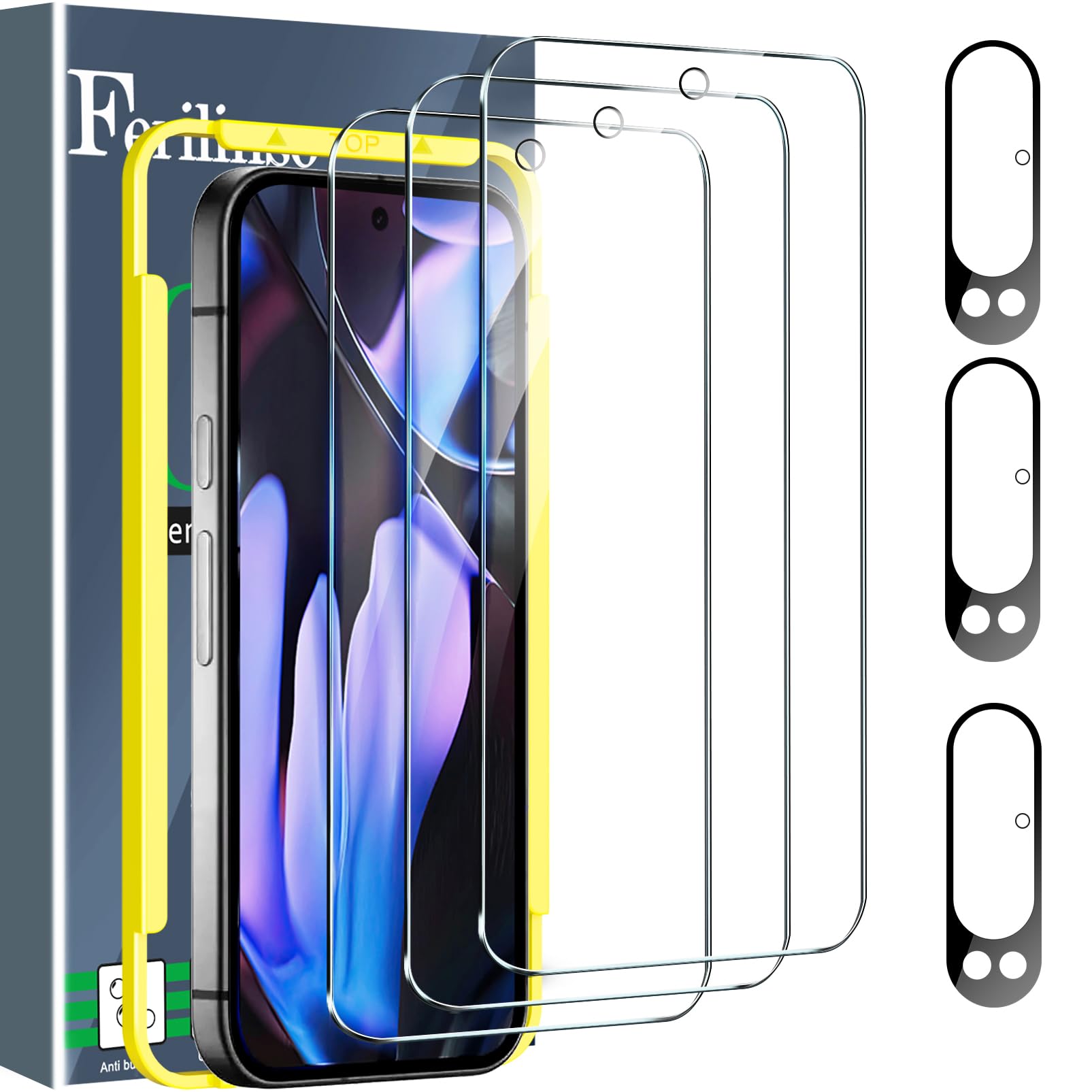 Ferilinso Full Coverage 3 Pack Screen Protector For Google Pixel 9 Pro Xl [Phone Case Friendly], 3 Pack Tempered Glass Camera Le