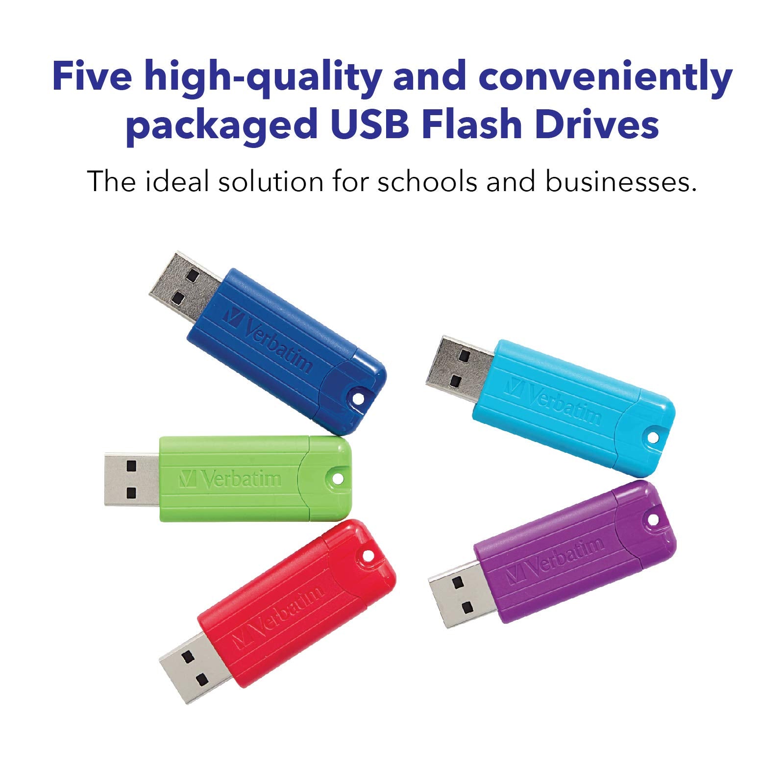 Verbatim 16Gb Pinstripe Usb 3.2 Gen 1 Flash Drive Retractable Thumb Drive  5 Pack   Multicolor (Green, Blue, Red, Purple, Cyan)