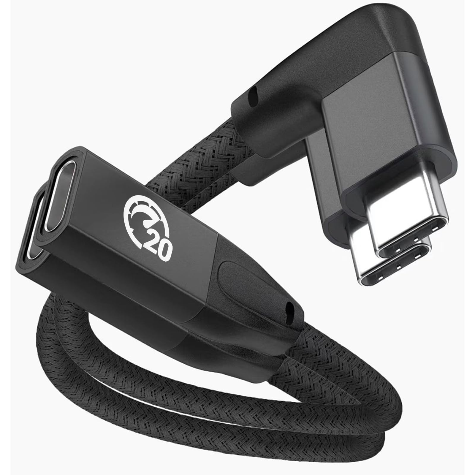 Right Angle USB C Extension Cable 0.6FT 2Pack, USBC 3.2 Male to Female
