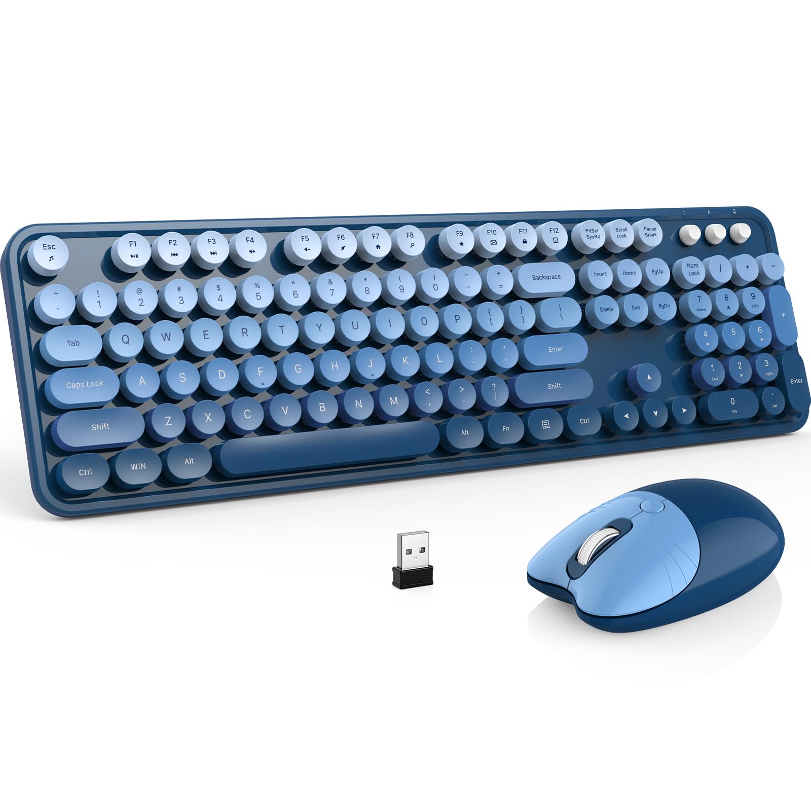 MOFII Wireless Keyboard and Mouse Combo, 2.4 GHz FullSize Retro Round Keyboard and Mouse, Plug and Play, 8 Multimedia & Shortcu