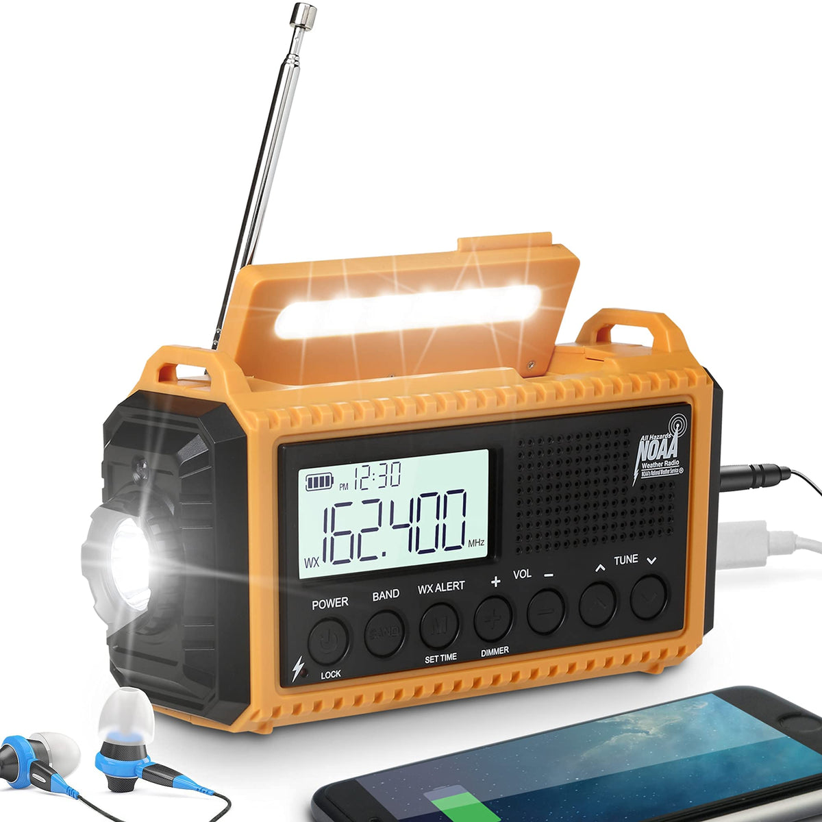 Emergency Radio, Solar Hand Crank Weather Radio Battery Portable Am/Fm/Shortwave/Noaa Radio With Time Display,Flashlight,   Read