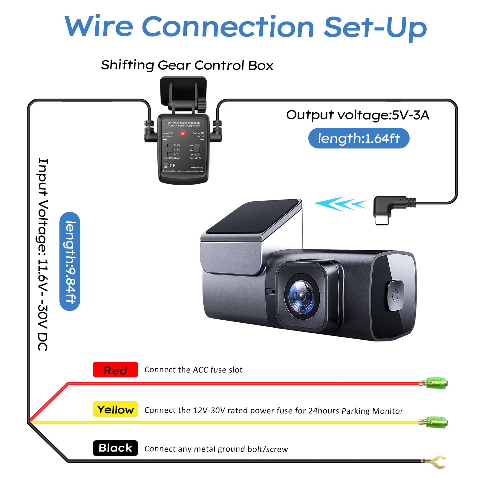 Dash Cam Hardwire Kit Usb C Microwave Radar Sensing Dashcam Hardwiring Kit 12V 24V To 5V/3A Dash Camera Adapter Hardwire Charger