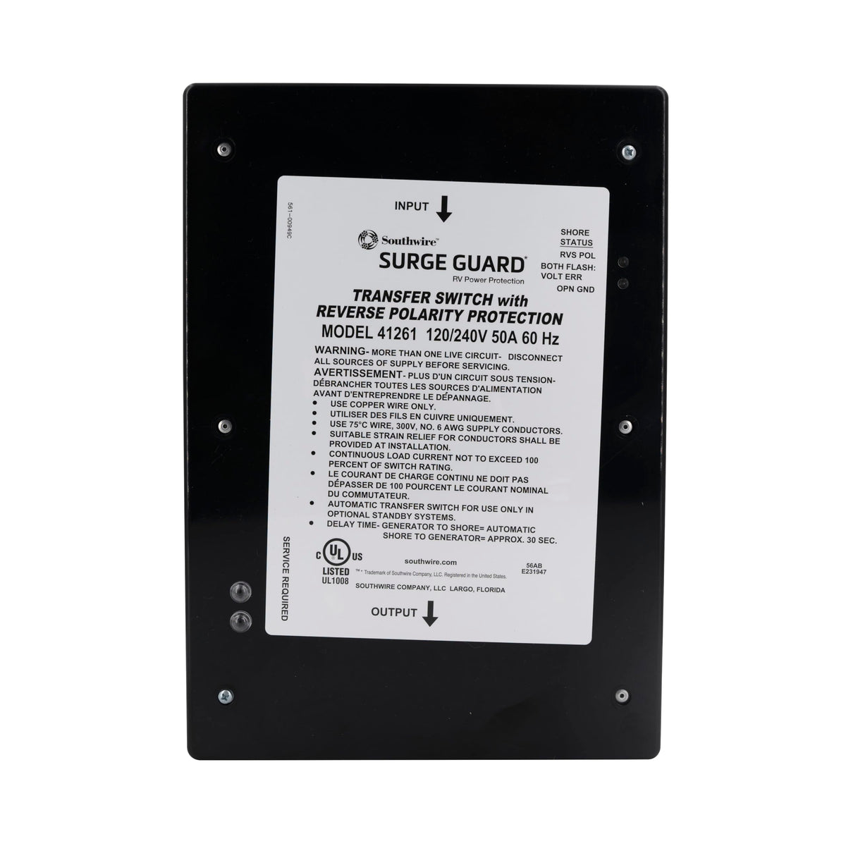 Entry Level 50A Surge Guard Reverse Polarity Transfer Switch