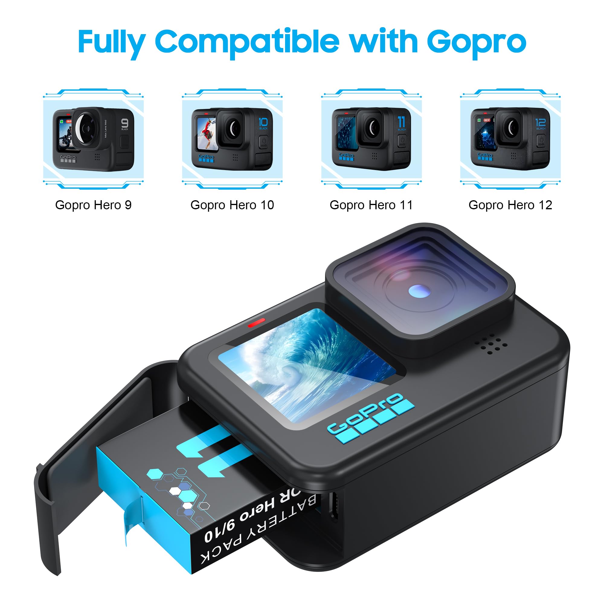 2 Pack Batteries For Hero 9/10/11/12 2000Mah And Storage Quick Charger With High Speed Micro Sd Card Reader Function, Fully Comp