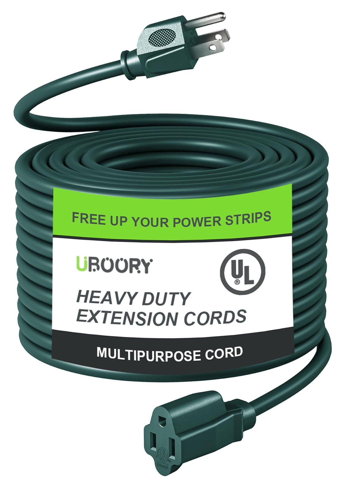 Outdoor Extension Cord Waterproof 50 Ft, Green 14/3 Sjtw Heavy Duty, Flexible 100% Copper 3 Prong Extension Cord For Lawn, Garag