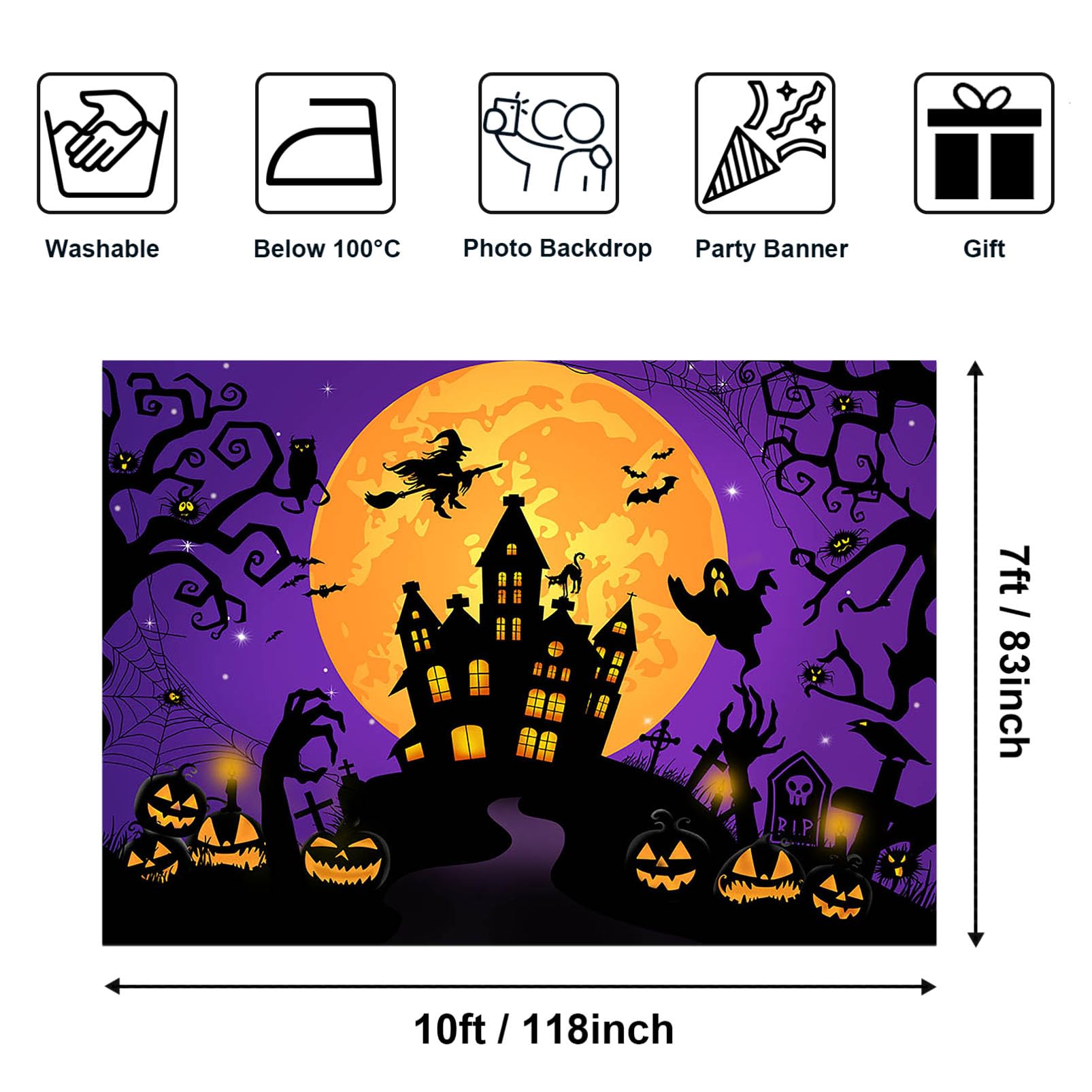 Avezano Halloween Backdrop Horror Moon Night Halloween Backdrops For Parties Haunted Castle Scary Pumpkin Witch Full Moon Photog