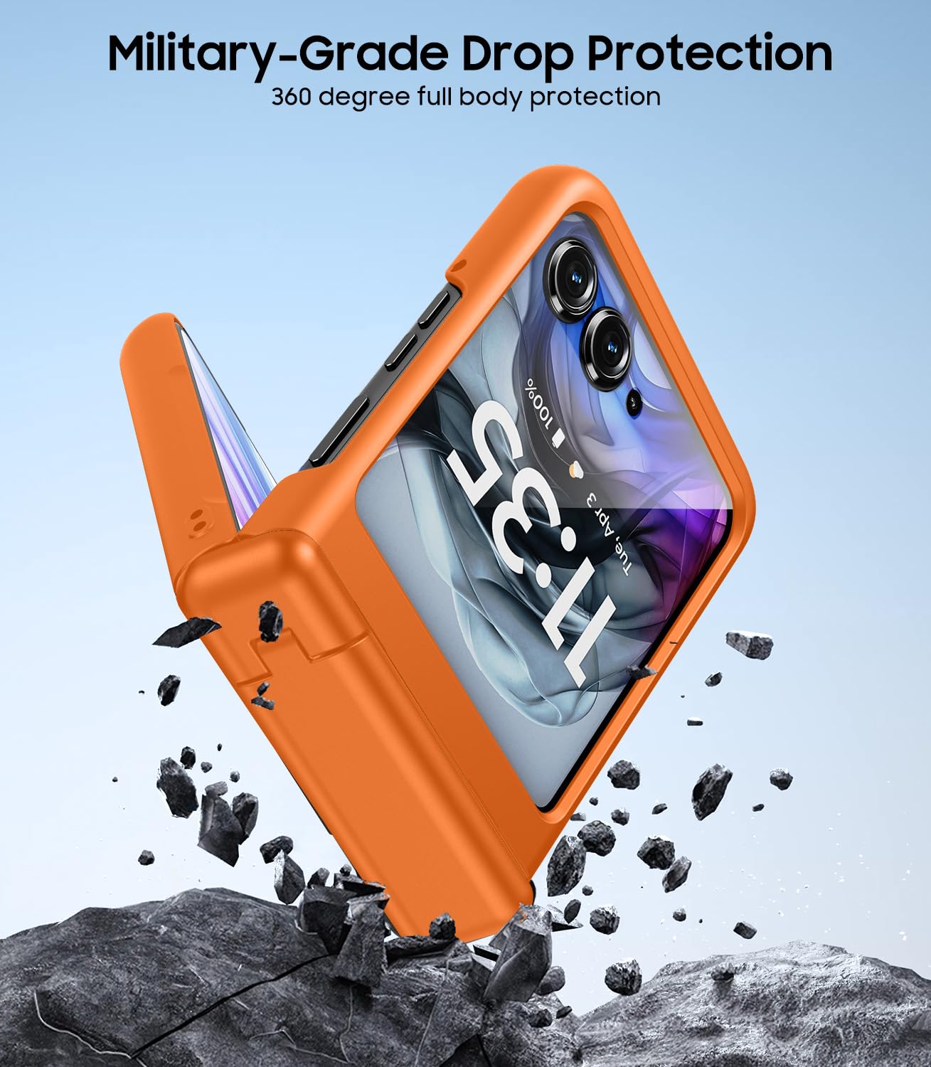 Makavo For Motorola Razr 2024/2025 Case With Stand, Built-In Outer Screen Protector & Hinge Protection, Slim Fit Hard Full Body