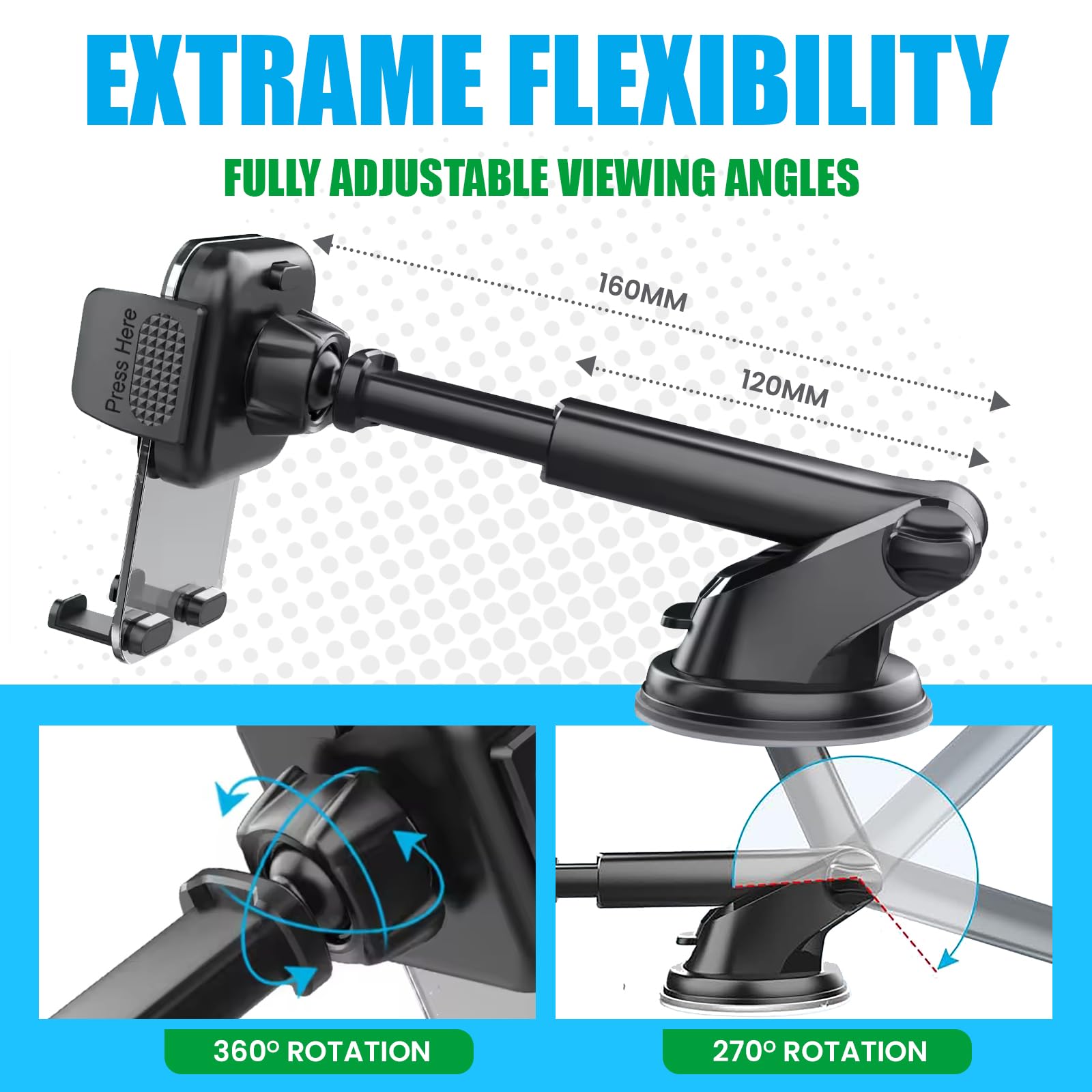 Yozat Car Phone Holder For Dashboard, Windshield, Air Vent - Universal Mount, Heavy Duty, Compatible With All Smartphones