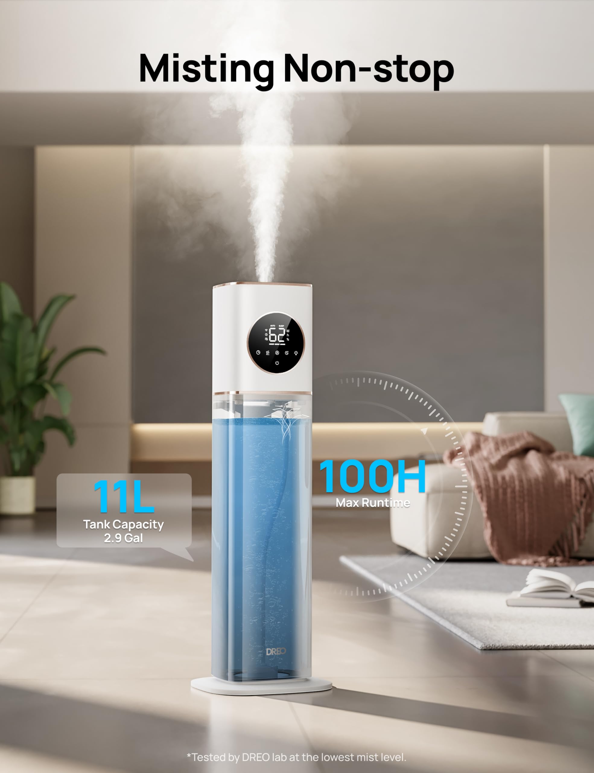 Dreo 11L Smart Humidifier Large Room 700 Ft, 100H Cool Mist Air Humidifiers For Bedroom, Top-Fill Self-Cleaning Tank, 26Db, Auto