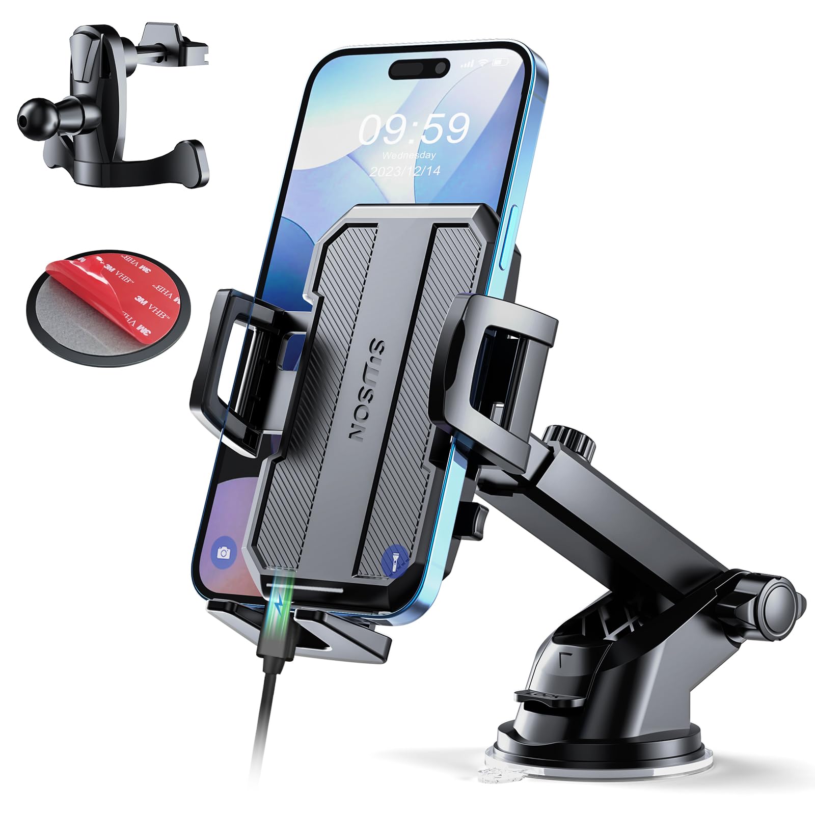 SUUSON Upgraded 3-in-1 Car Phone Holder Mount [Powerful Suction] Phone Mount for Car Dashboard Air Vent Windshield,for All iPhon