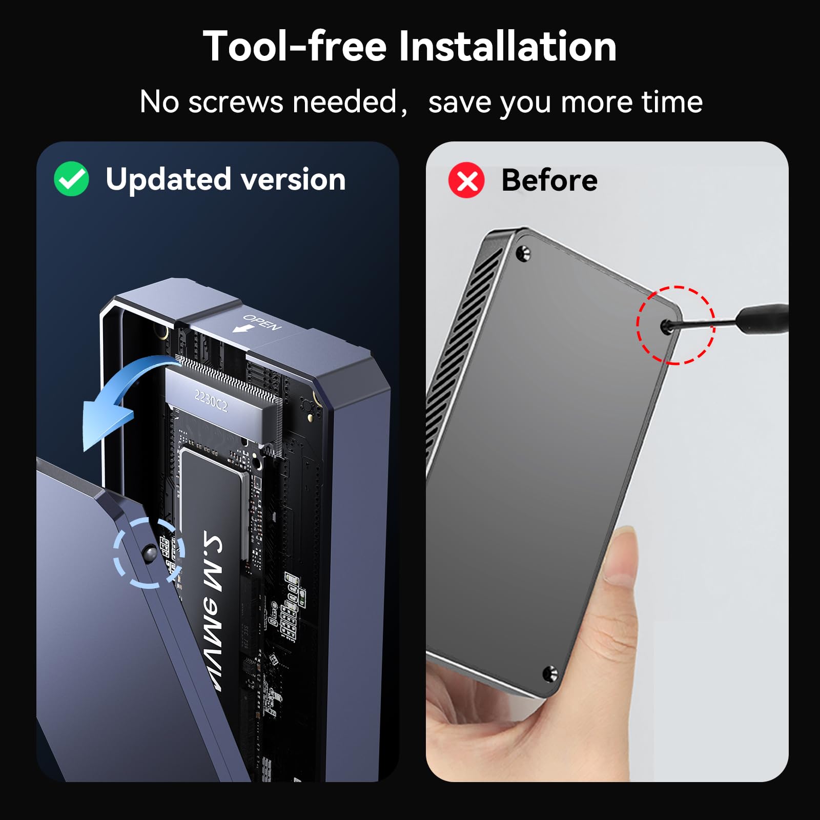 Anyoyo 40Gbps M.2 Nvme Ssd Enclosure, Tool Free Installation, Aluminum Usb 4.0 M.2 Nvme Ssd Enclosure With Thunderbolt 4 Cable C