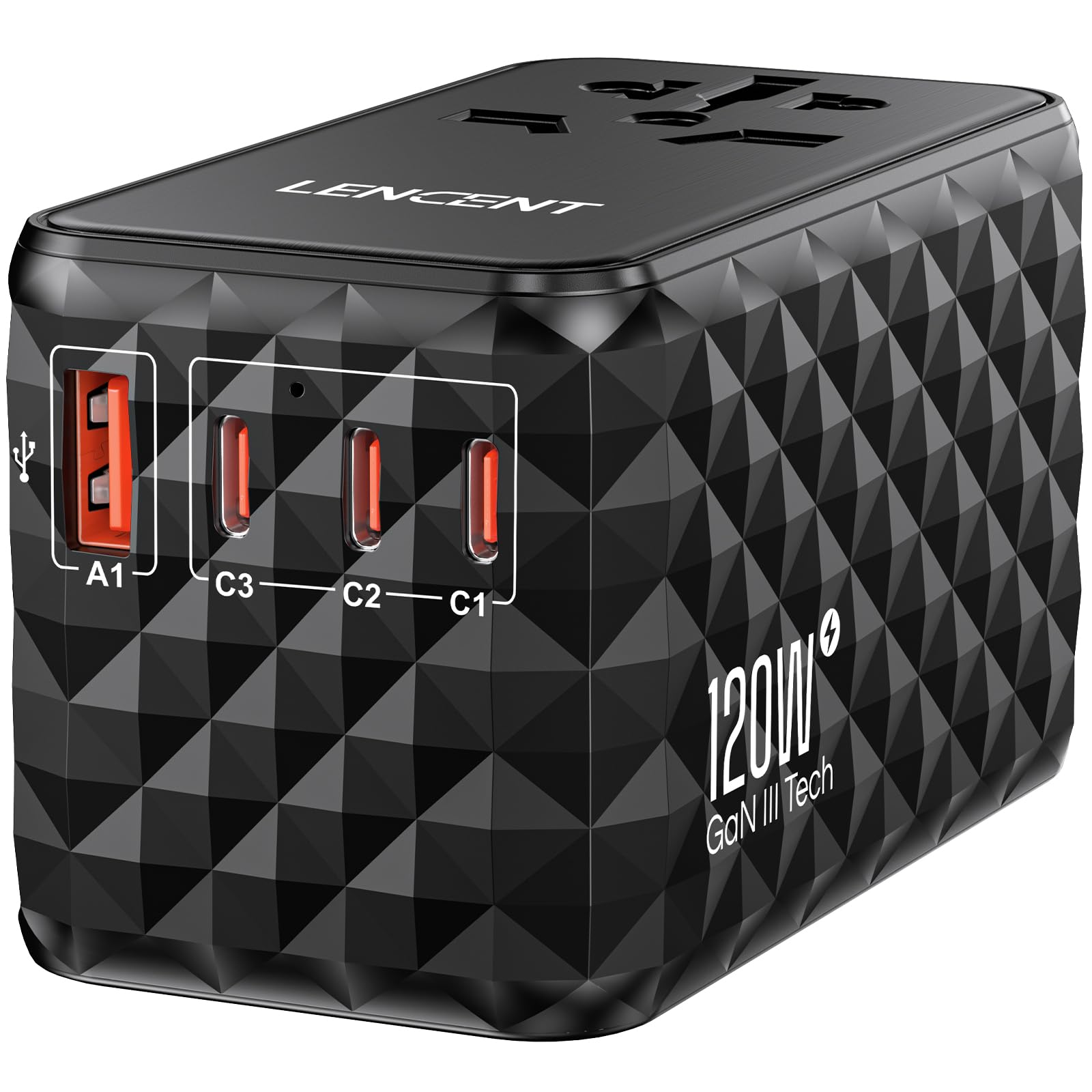 Lencent 120W International Travel Adapter, Gan Universal Travel Adapter With 1 Usb A & 3 Type C Power Adapter, Fast Charger For