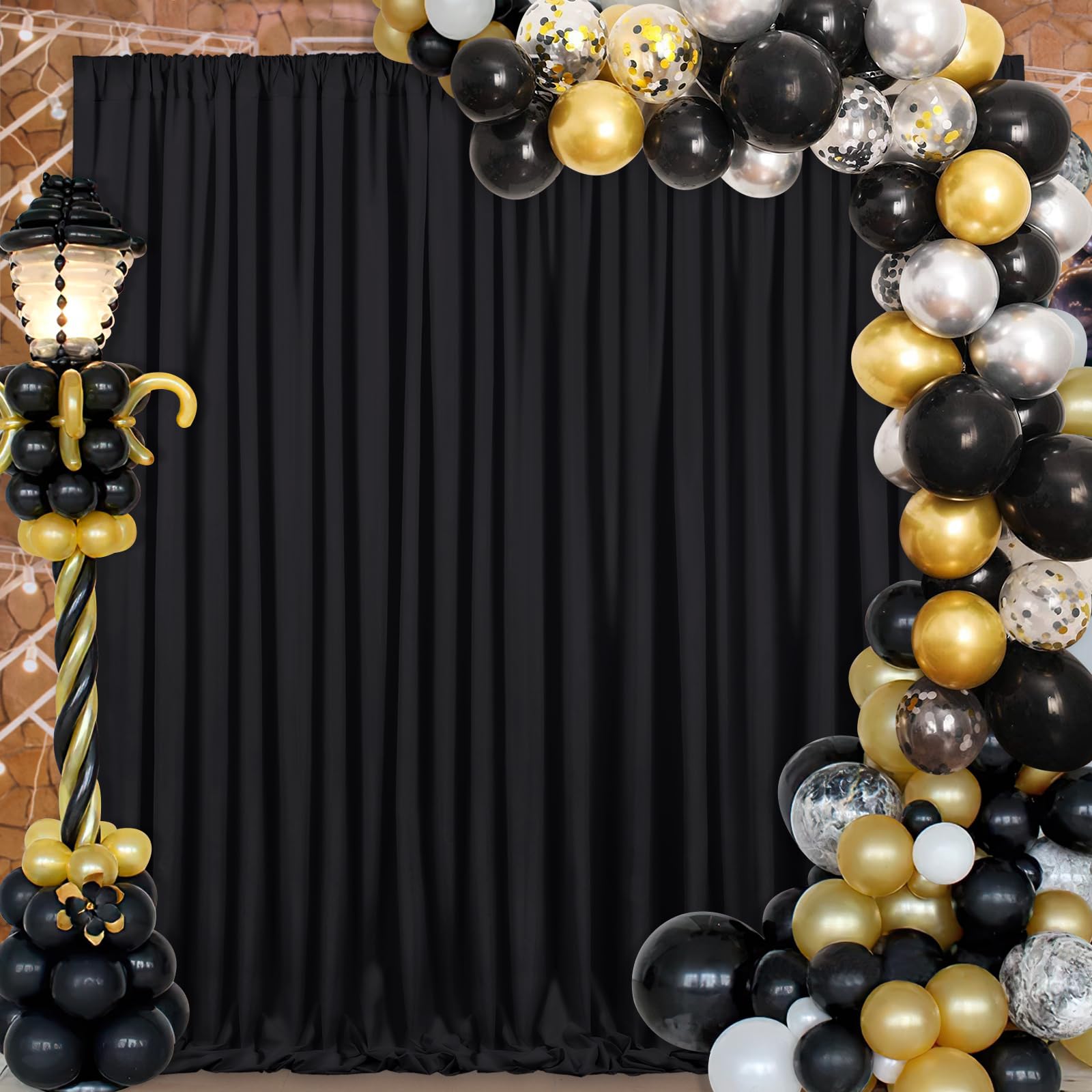 Black Backdrop Curtains 30Ft X 10Ft: Polyester Photo Backdrop Drapes   6 Panels 5X10Ft For Halloween Party Stage Birthday Backgr