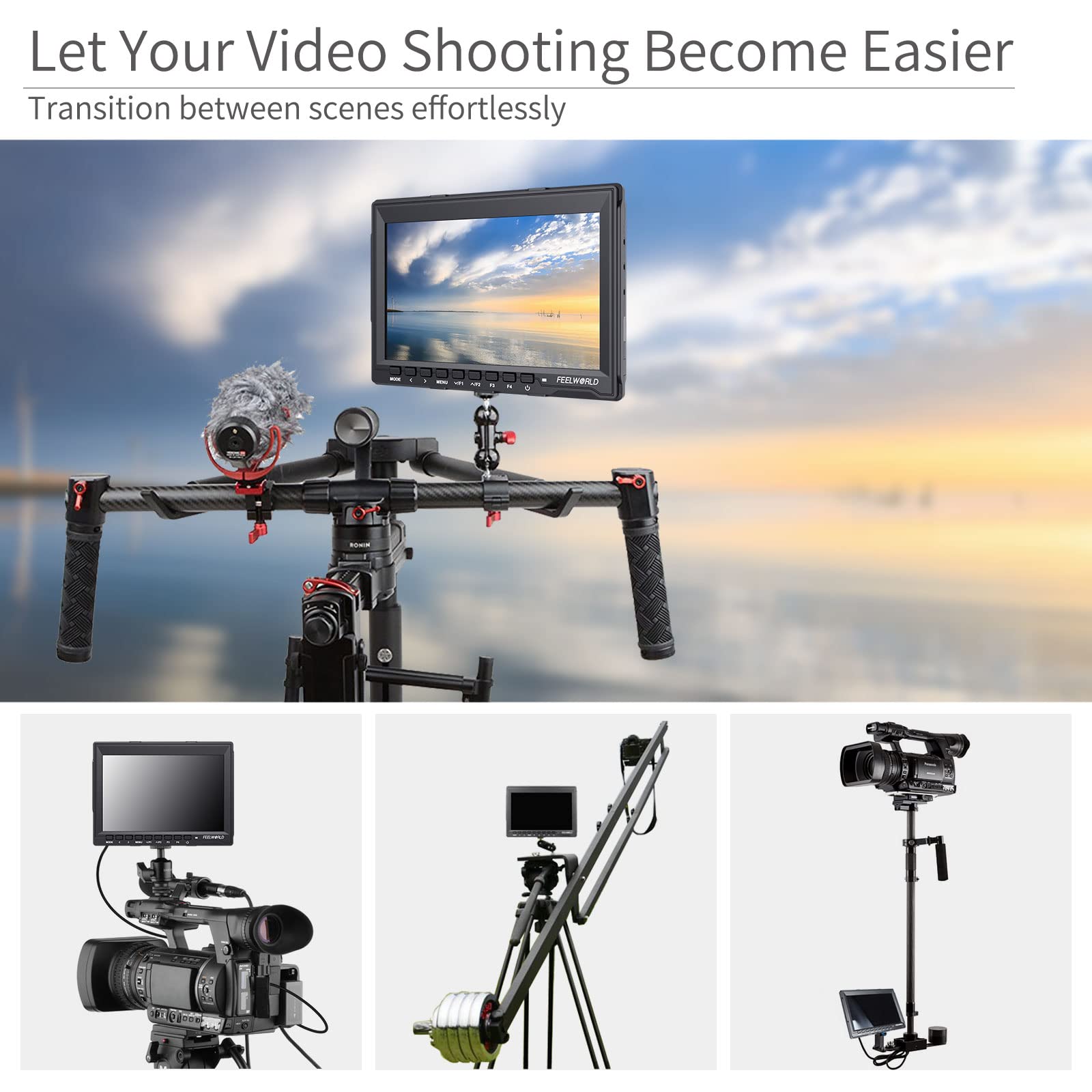 Feelworld Fw759 7 Inch Dslr Camera Field Monitor Hd Video Assist Slim Ips 1280X800 4K Hdmi 1080P With Sunshade