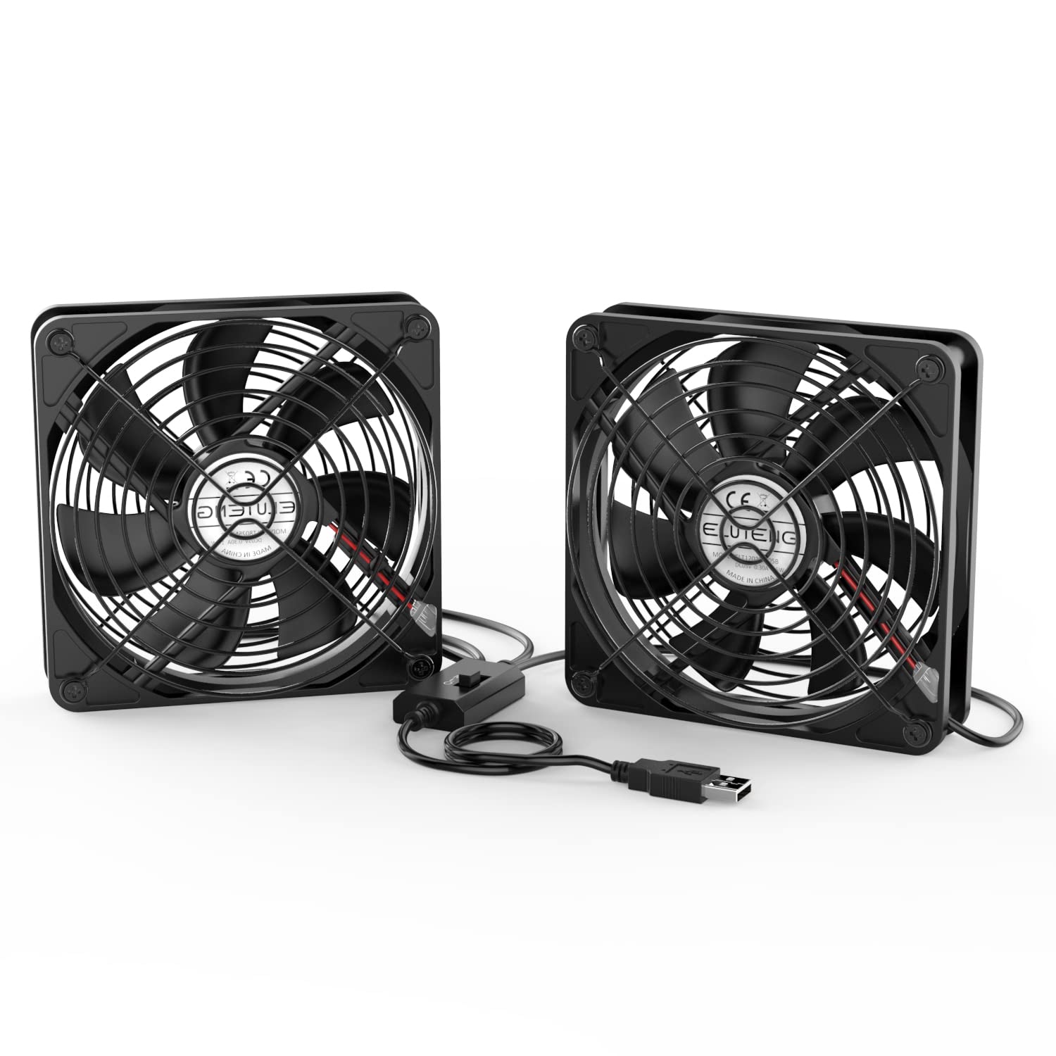Eluteng Dual 120Mm Usb Fan With 3 Speeds 5V Ventilator Fan Portable Cooling Fan Rechargeable Compatible For Laptop Receiver Dvr 