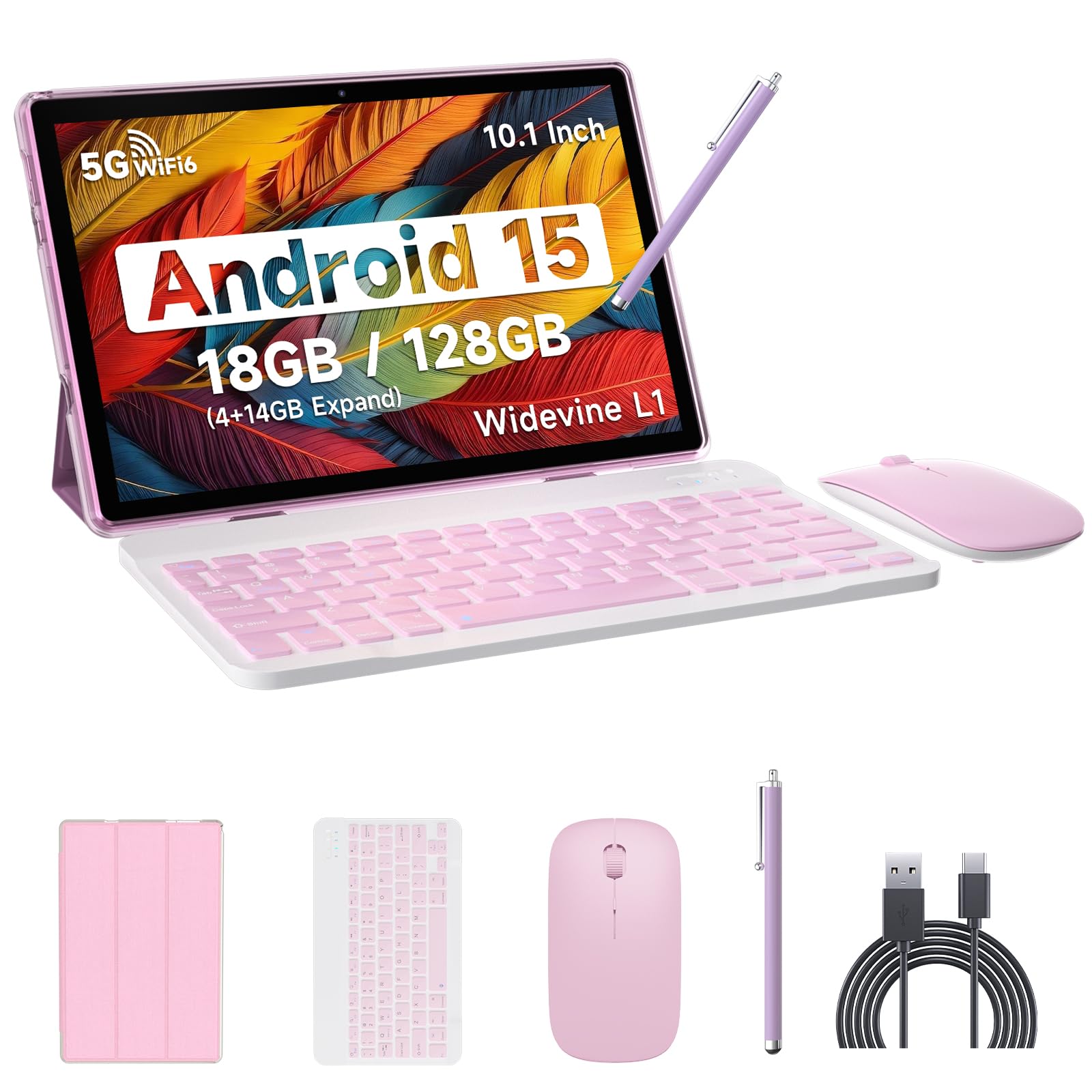 Android 15 Tablet, 10 Inch 18GB RAM+128GB ROM/ 2TB Expandable Tablet PC, Quad-core 2.0GHz Processor, 1280*800 10  HD Touch Scree