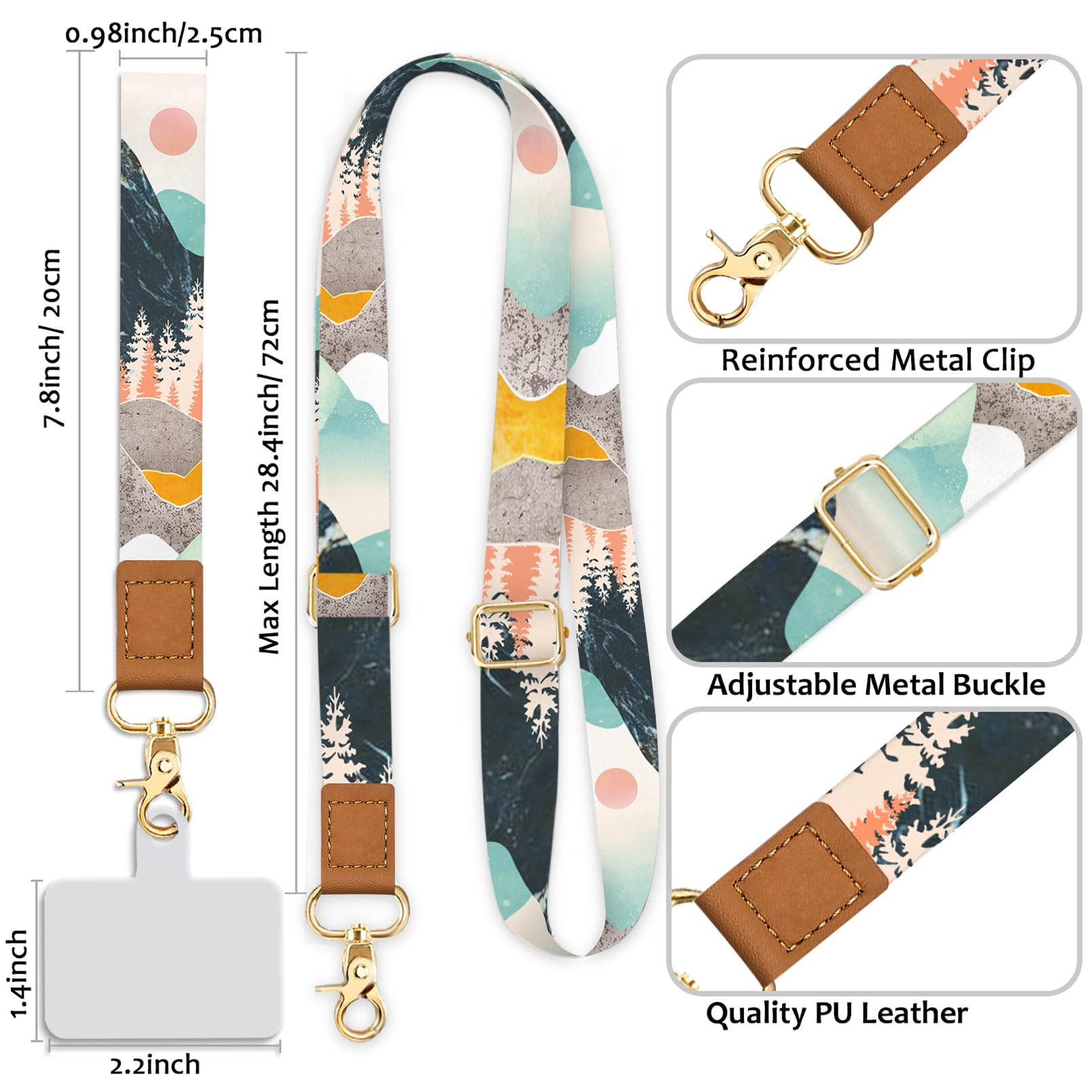 Yonlevres Cell Phone Lanyard Crossbody With Wrist Strap, Sunrise Mountain Phone Lanyards For Around The Neck Wristlet Adjustable