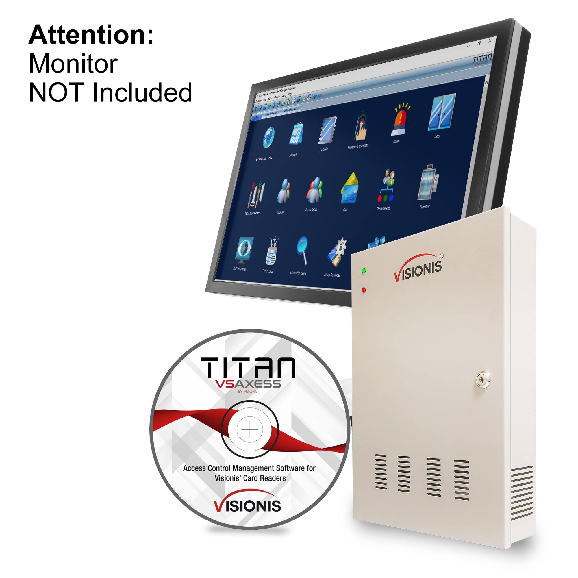 Visionis Fpc 6205 Four Doors Access Control Tcp / Ip Wiegand For Out Swing Electric 600Lbs Maglock Controller Box + Indoor/Outdoor Card Reader + Software Included + 20,000 Users Kit