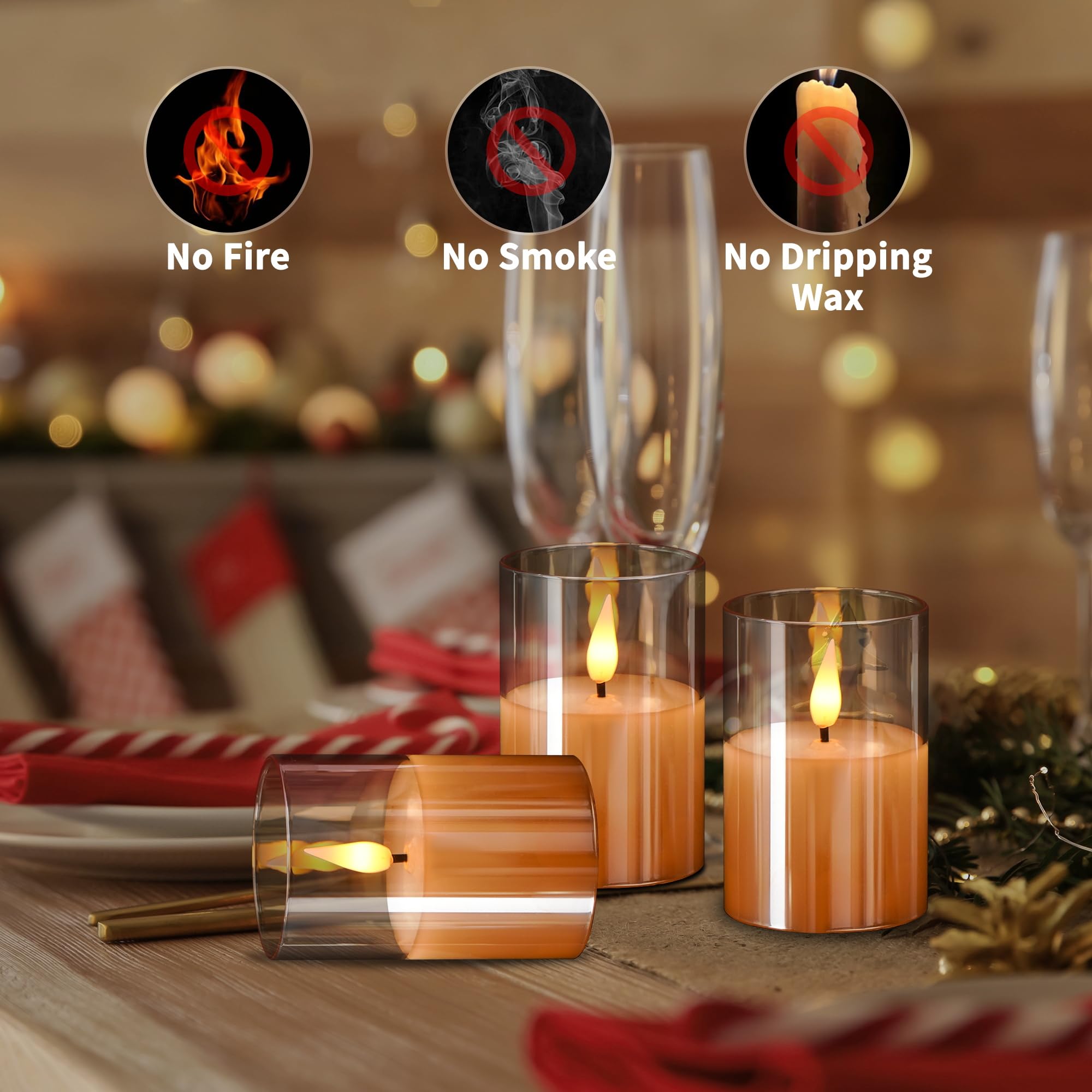 Viodaim 6Pack Glass Flameless Candles With Remote, Real Wax Small Battery Candles, Led Candles Flickering Electric Candles, Flam