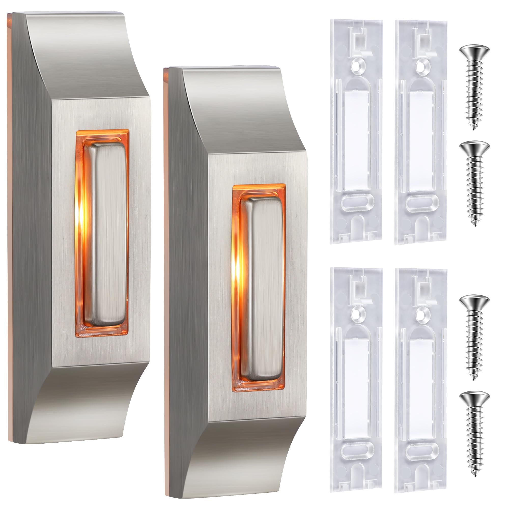 Enhon 2 Pack Metal Doorbell Push Button, Heavy Duty Metal Door Bell Button, Garage Doorbell With Warm Led Light Compatible With