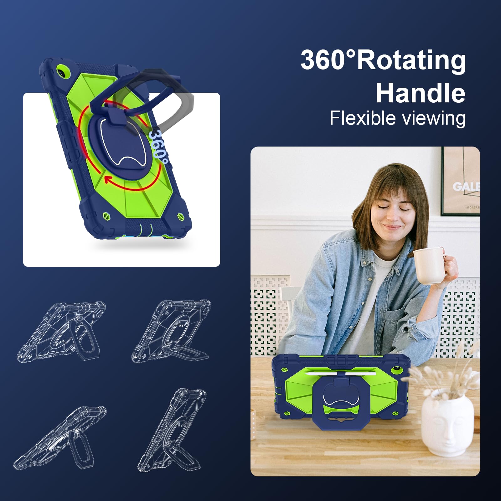 Galaxy Tab A9 Plus Case 11 Inch, Rugged Samsung Galaxy A9+ Tablet Case With Screen Protector 360 Rotating Stand Shoulder Strap P