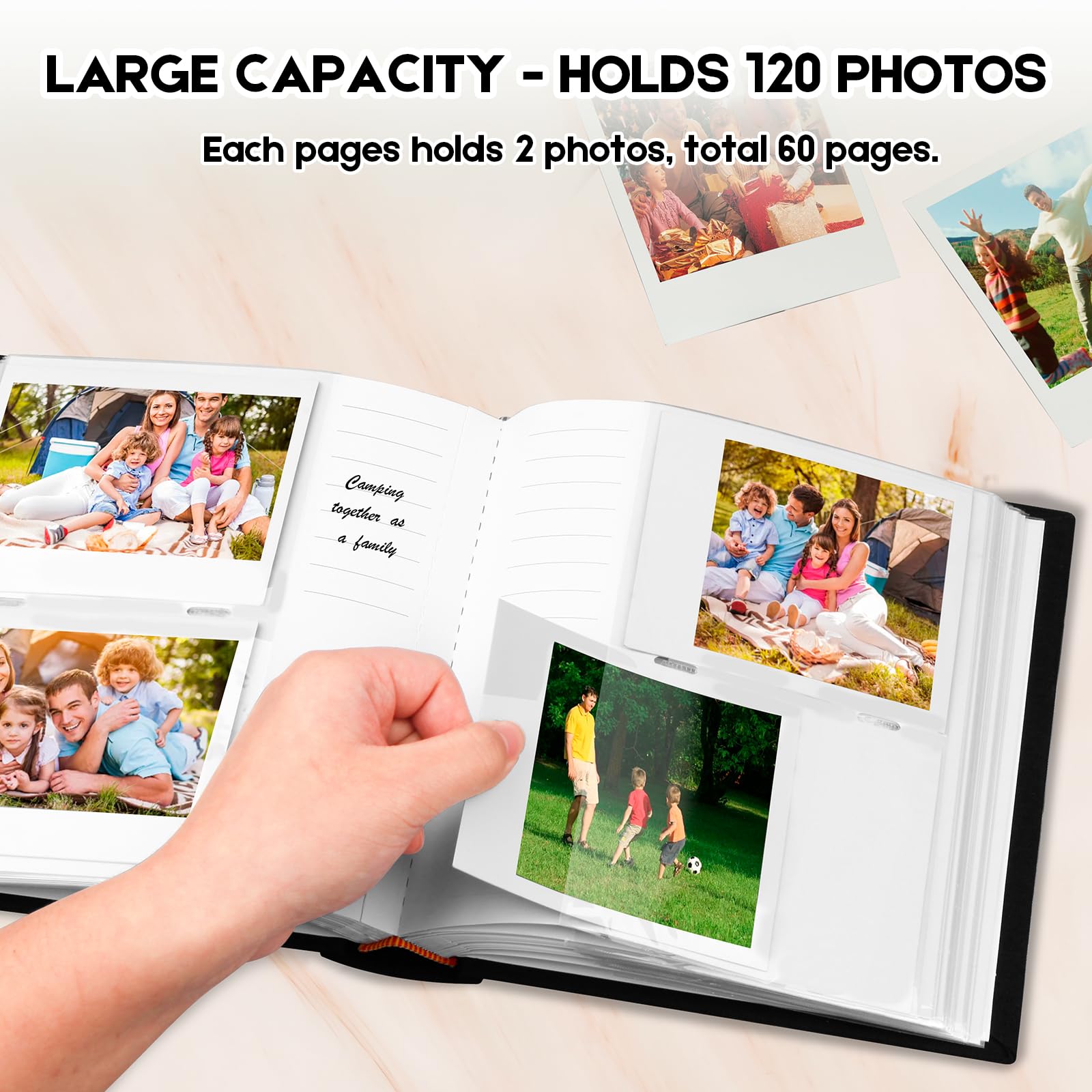 Photo Album For Fujifilm Instax Wide 300 Camera, Linen Cover, 120 Pockets Photo Album With Writing Space For Polaroid Now Onestep2 Onestep+ Instant Camera, Pop Lab Print Camera (Black)