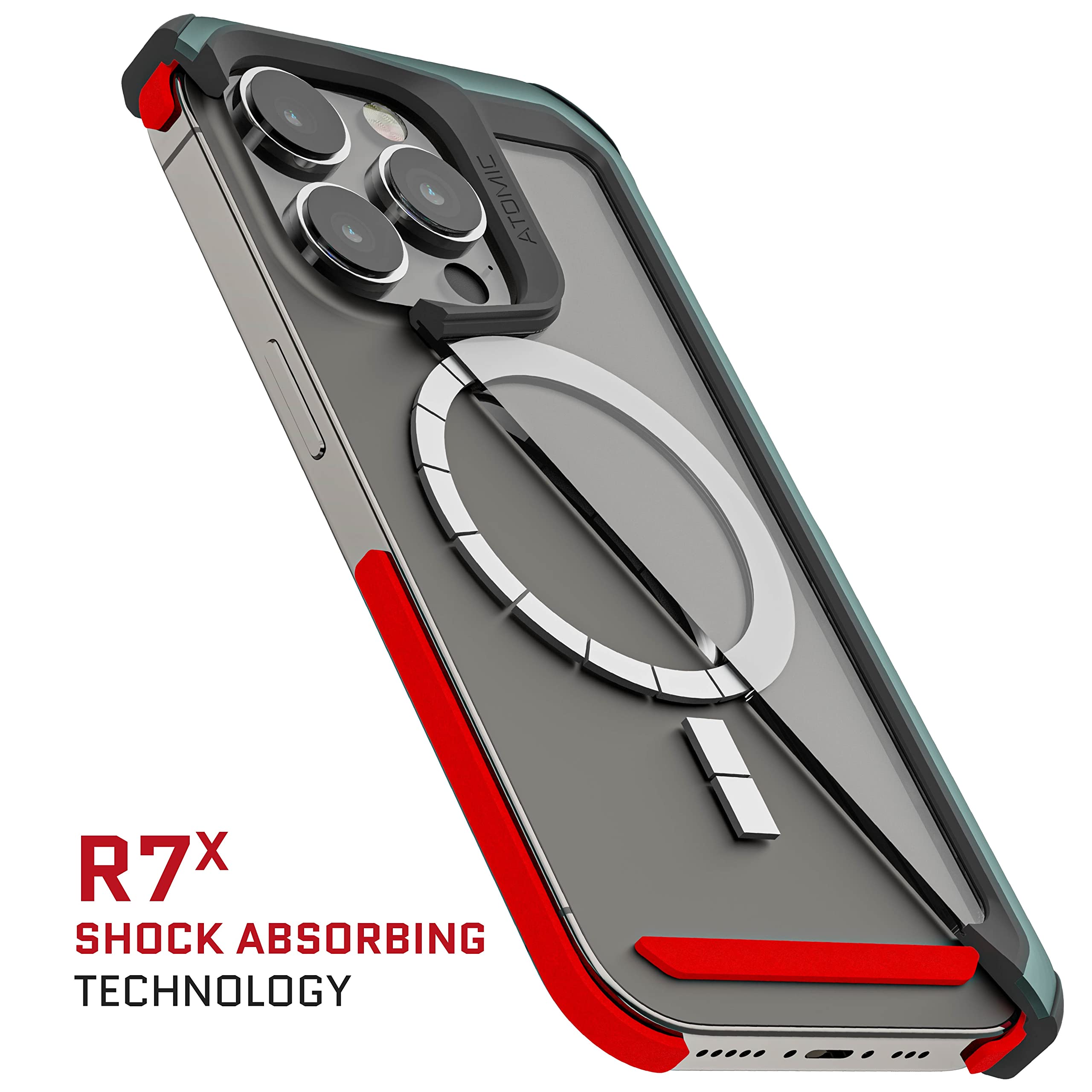 Ghostek Atomic Slim Iphone 14 Case Green With Clear Magsafe Magnetic Ring Back Wireless Charging Compatible Tough Military Grade