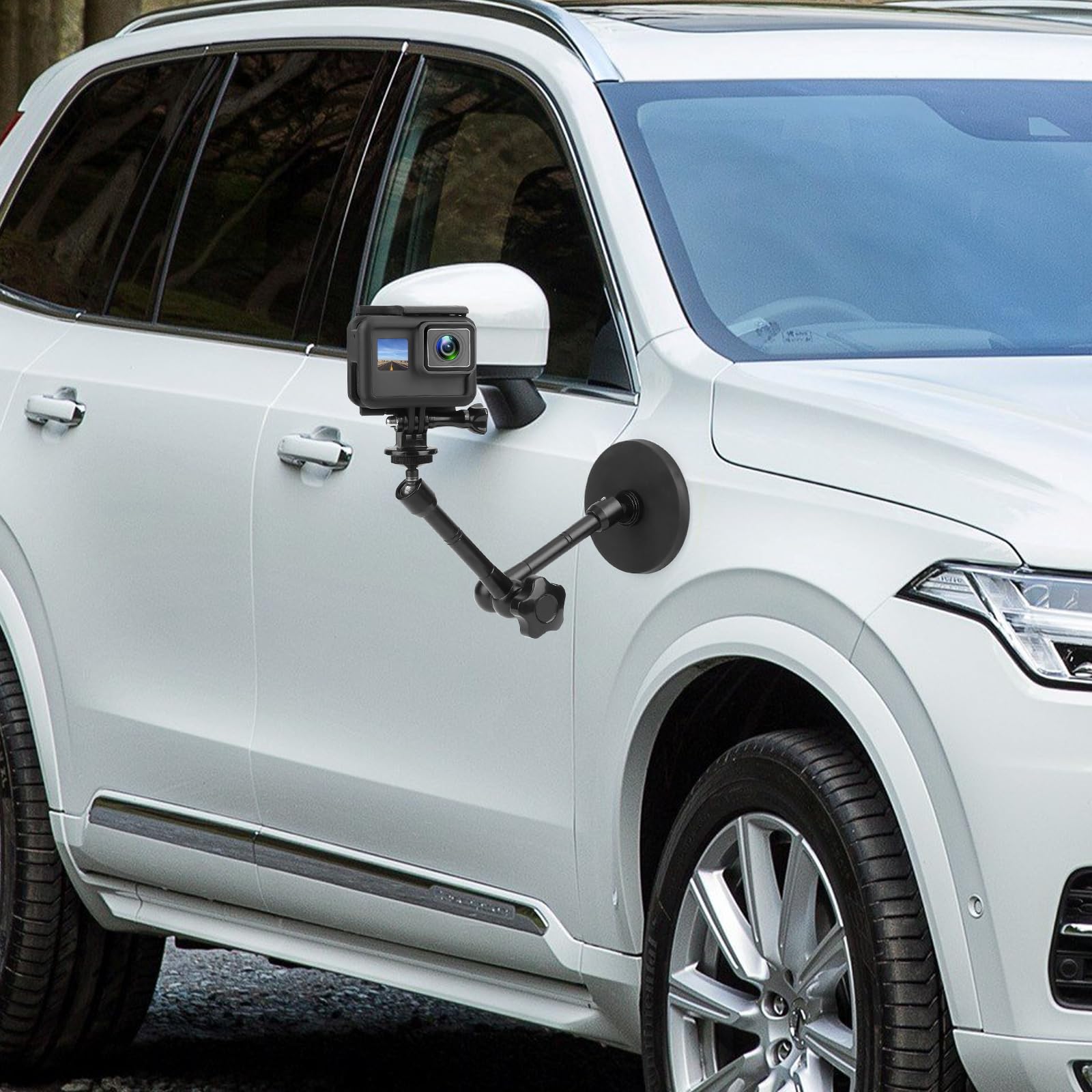 Mippko Magnetic Camera Mount For Gopro Hero/Insta 360 / Dji Osmo/Akaso Action Camera,3.46 Inch Diam Magnetic Rubber Coating Base,10 Inch Length Adjustable Aluminum Alloy Arm