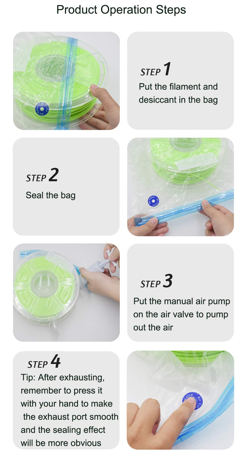 Befenybay 5Pcs 3D Printer Filament Vacuum Compression Storage Bags With Manual Air Pump For Pla/Abs/Nylon/Wood/Tpu/Other 3D Prin