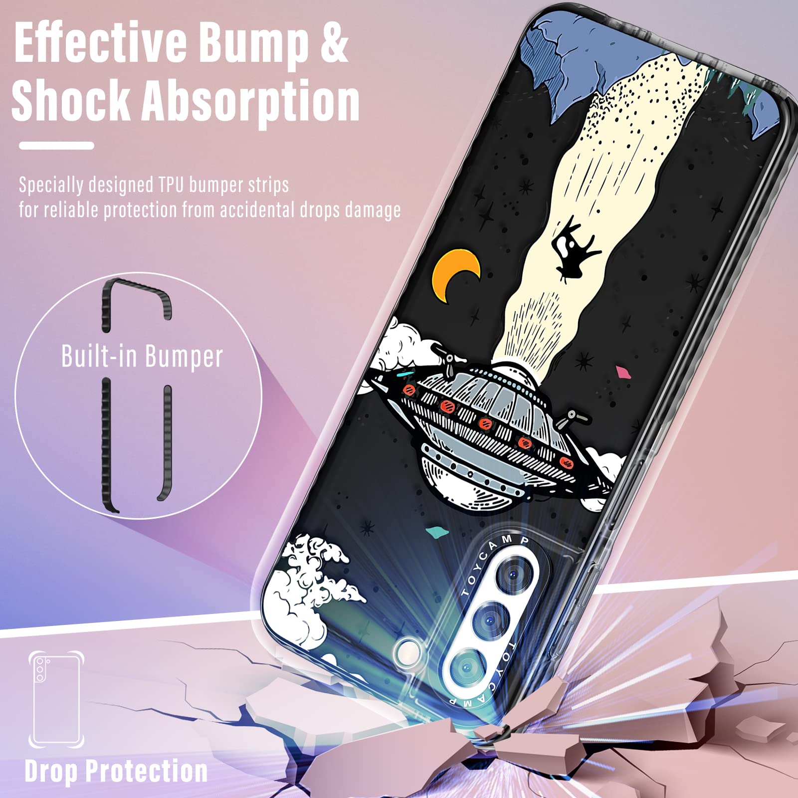 Toycamp For Samsung Galaxy S22 Case With Ring Kickstand, Ufo Cool Cartoon Design For Men Boys Girls Teens Cute Case (6.1 Inch),