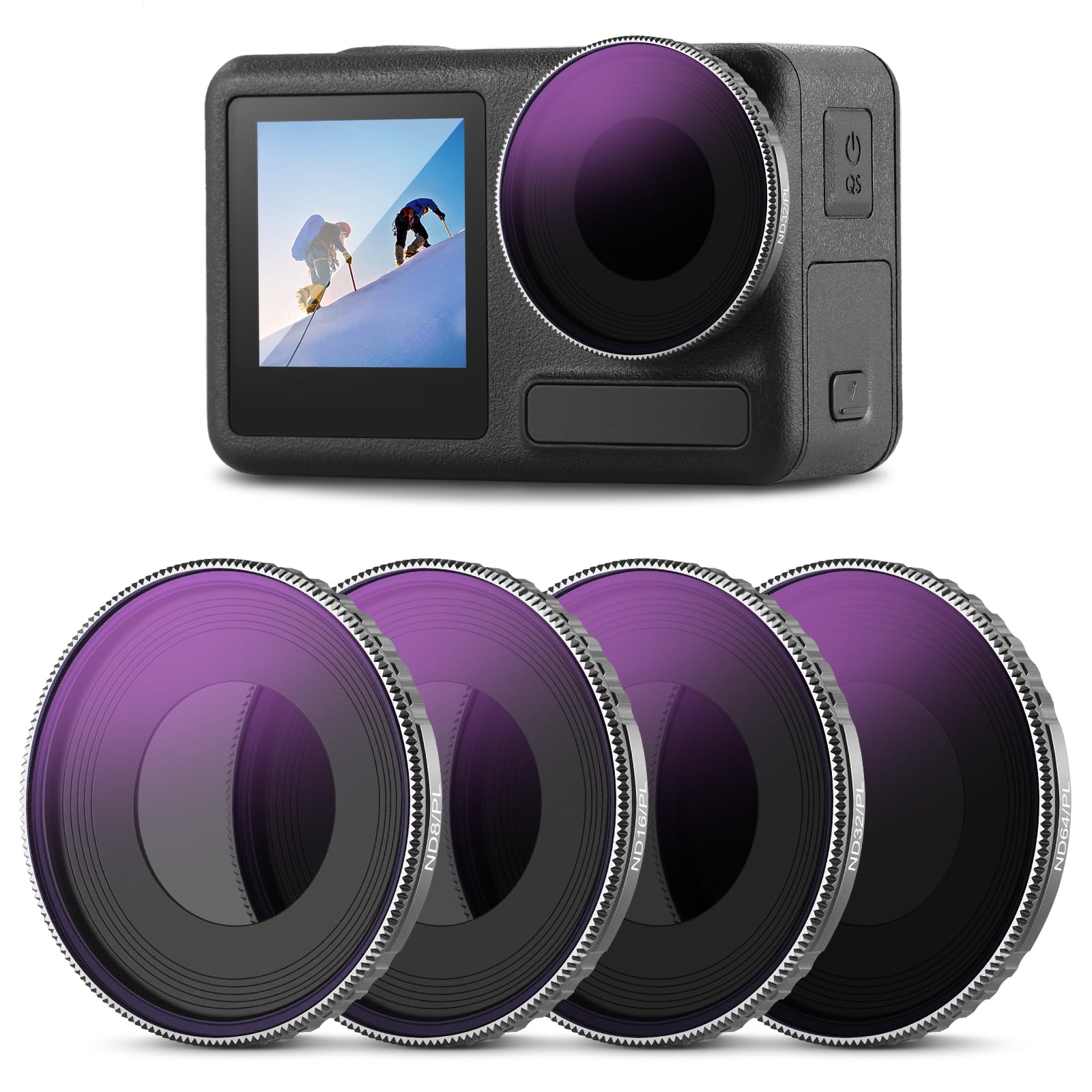 Neewer Nd Filter Set Compatible With Dji Osmo Action 4, 4 Pack Nd8/Pl Nd16/Pl Nd32/Pl Nd64/Pl Nd/Cpl Filters Kit Action Camera A