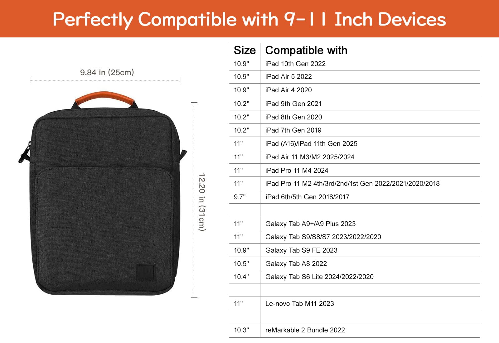 Dadanism 9-11 Inch Tablet Sleeve Bag Carrying Case With Shoulder Strap For Ipad (A16) 11, Ipad 10Th Gen 10.9 Air 5/4, I-Pad Air/