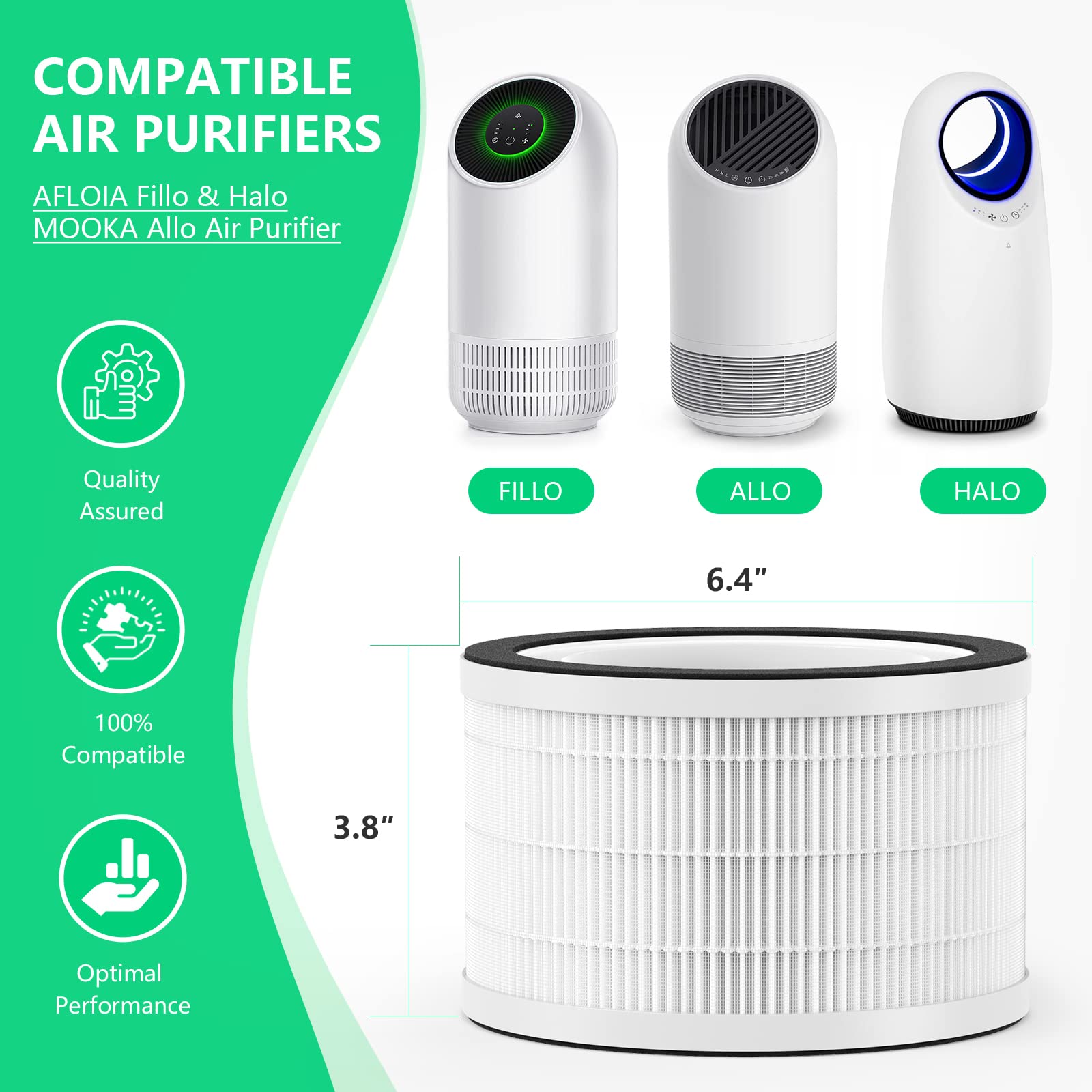 Cfkreya Replacement Hepa Filter For Afloia Fillo, Halo, Also Compatible With Mooka Allo Air Puri Fier, 3 In 1 H13 True Hepa Filt