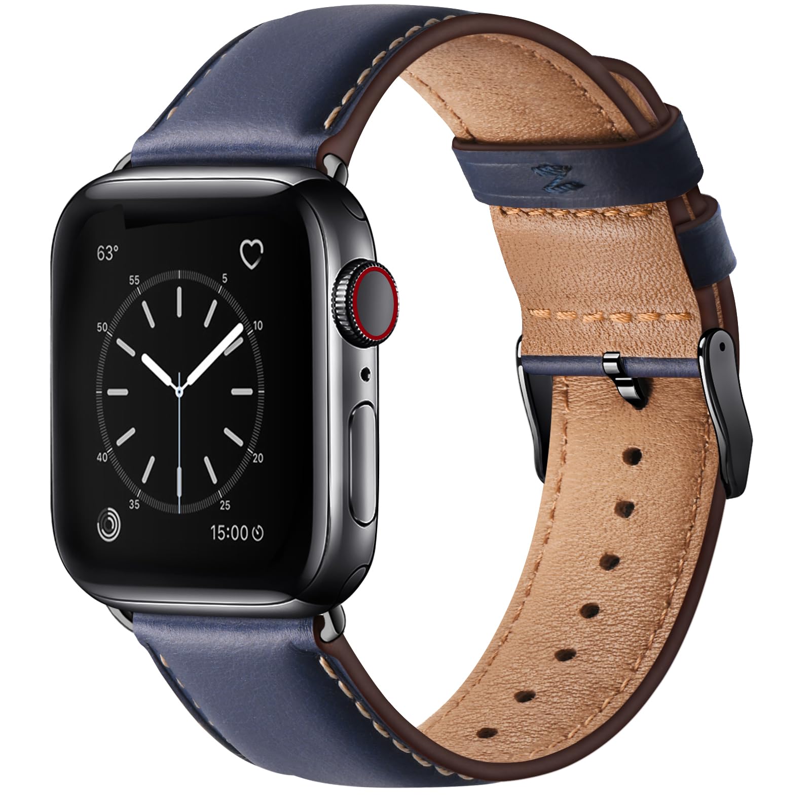Sunfwr Leather Bands Compatible With Apple Watch Band 41Mm 40Mm 38Mm 42Mm(Series 10) For Men Women, Top Grain Genuine Leather Re