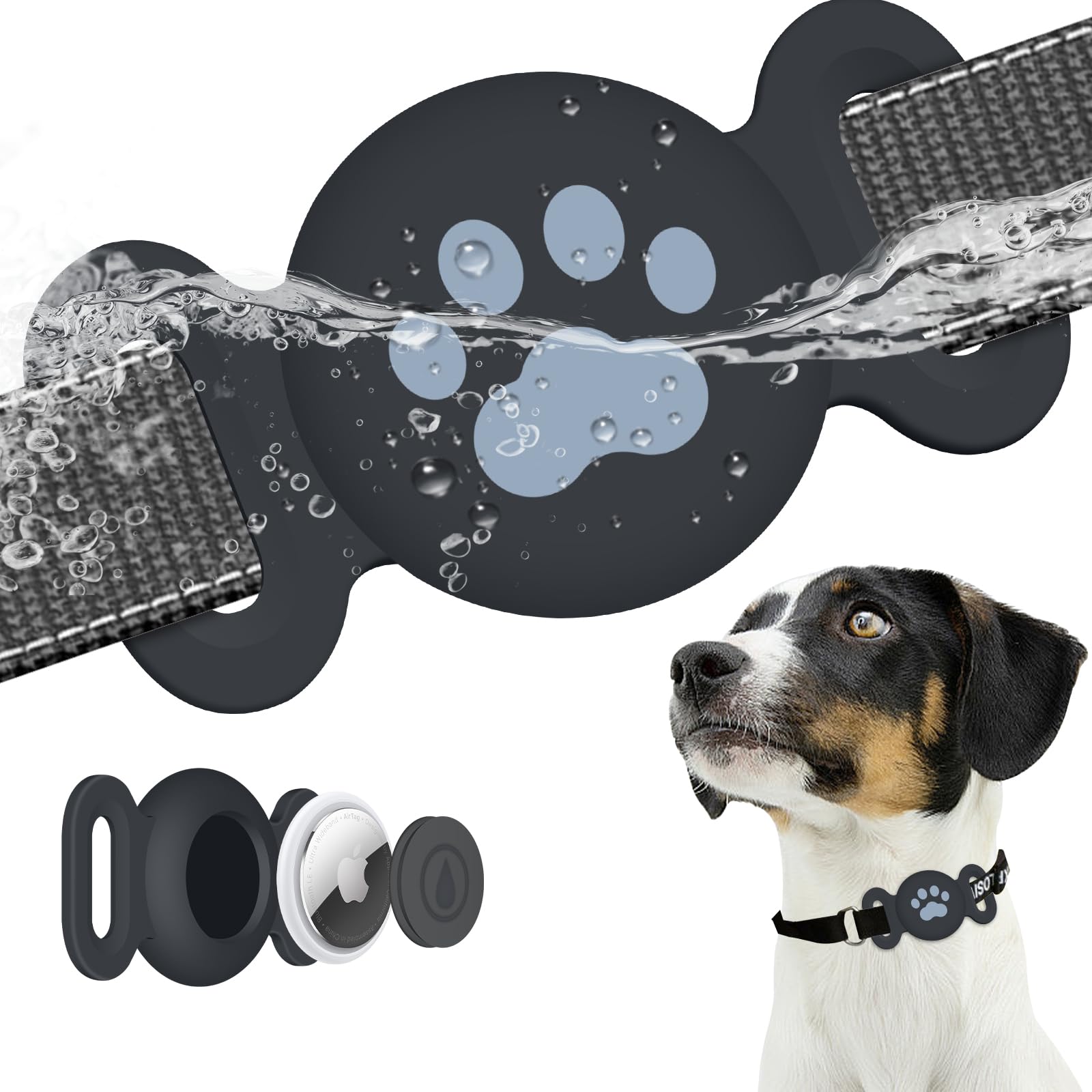 Szjcltd Waterproof Airtag Dog Collar Holder, 1 Pack Full Body Covered Soft Silicone Apple Air Tag Dog Collar For Gps Pet Tracker