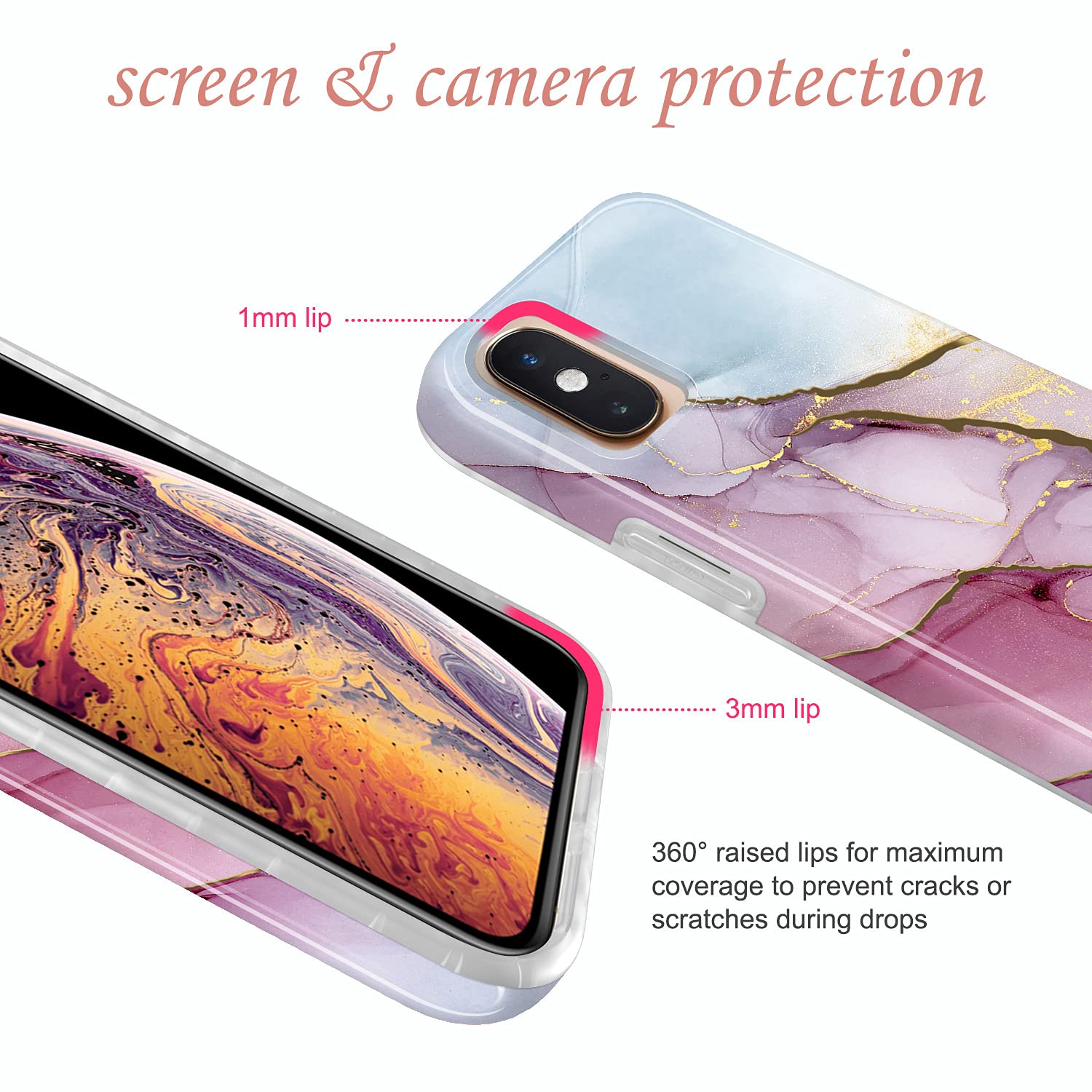 Jiaxiufen Compatible With Iphone X Iphone Xs Case Gold Electroplated Glitter Marble Slim Shockproof Tpu Soft Rubber Silicone Cov