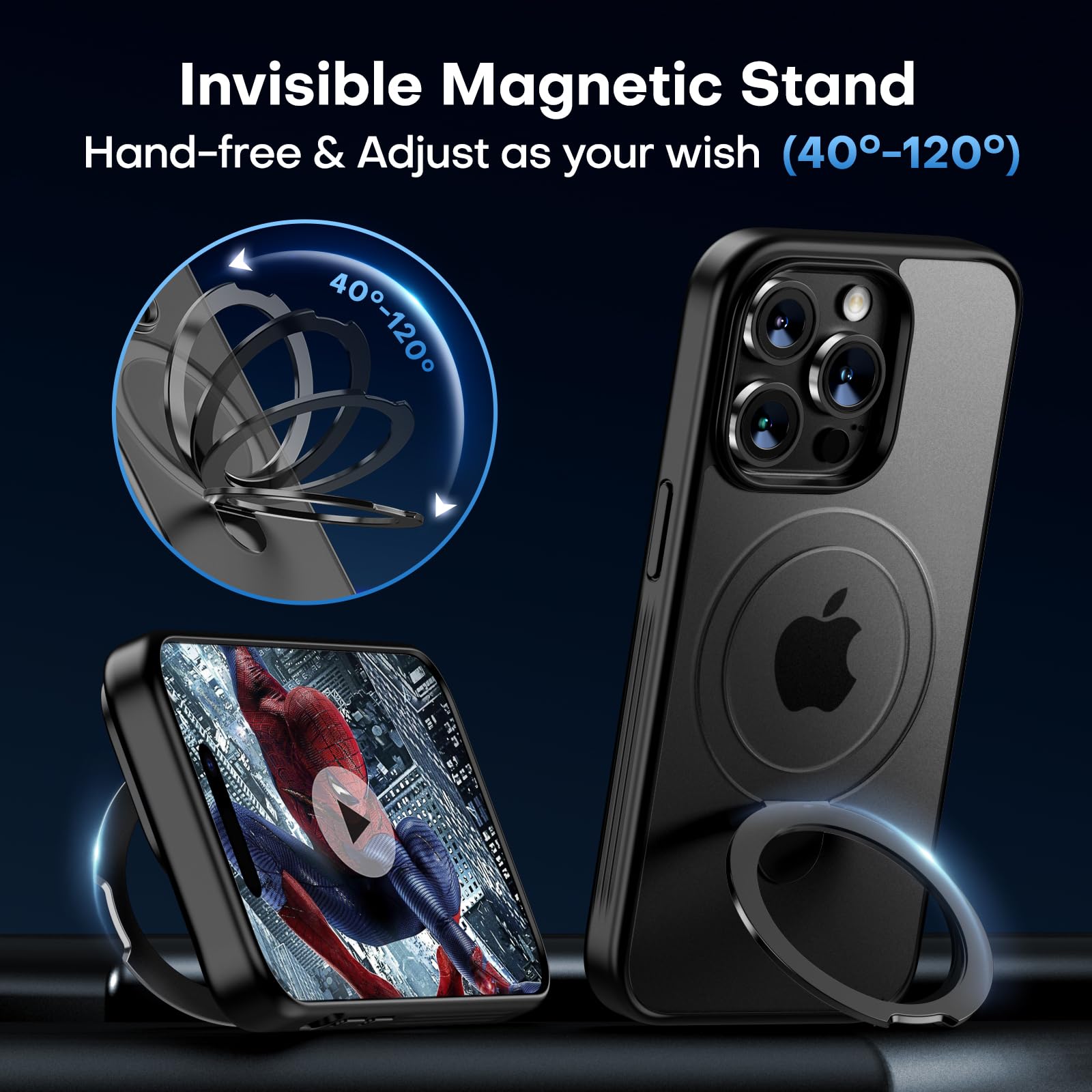 Tauri Magnetic For Iphone 14 Pro Max Case Black, [Designed For Magsafe] With Stand & Ring Holder, Translucent Matte Phone Case