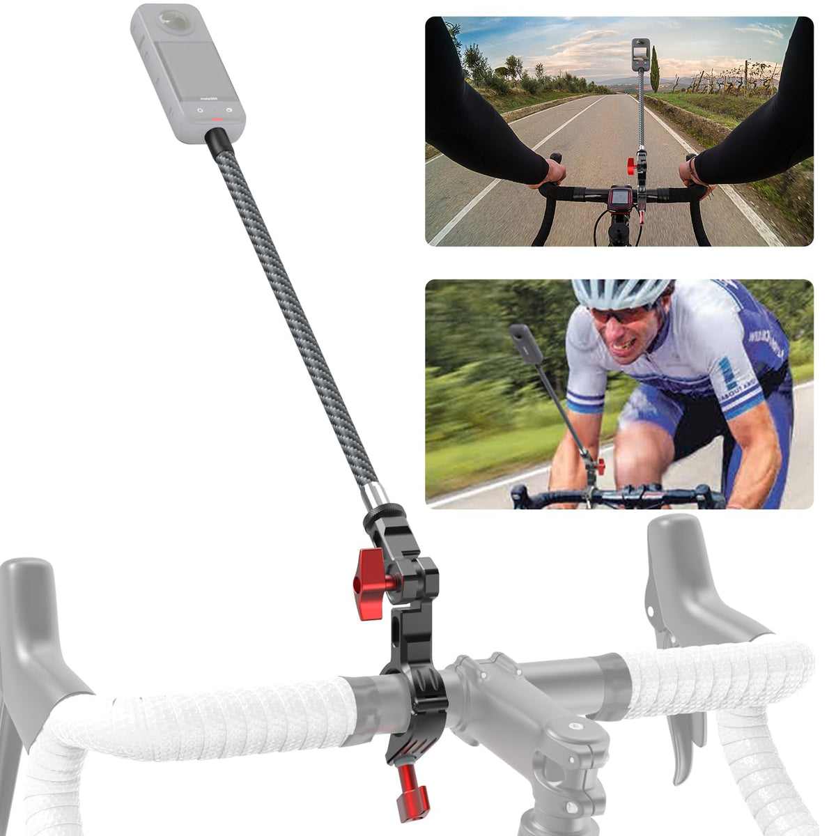 Bike Motorcycle Handlebar Mount For Insta360, Third Person Bike Handlebar Selfie Stick Mount With Ratchet Interface Compatible With Insta360 X4 X3 X2 X One Rs R,Gopro, Perfect For Shooting Bike Video