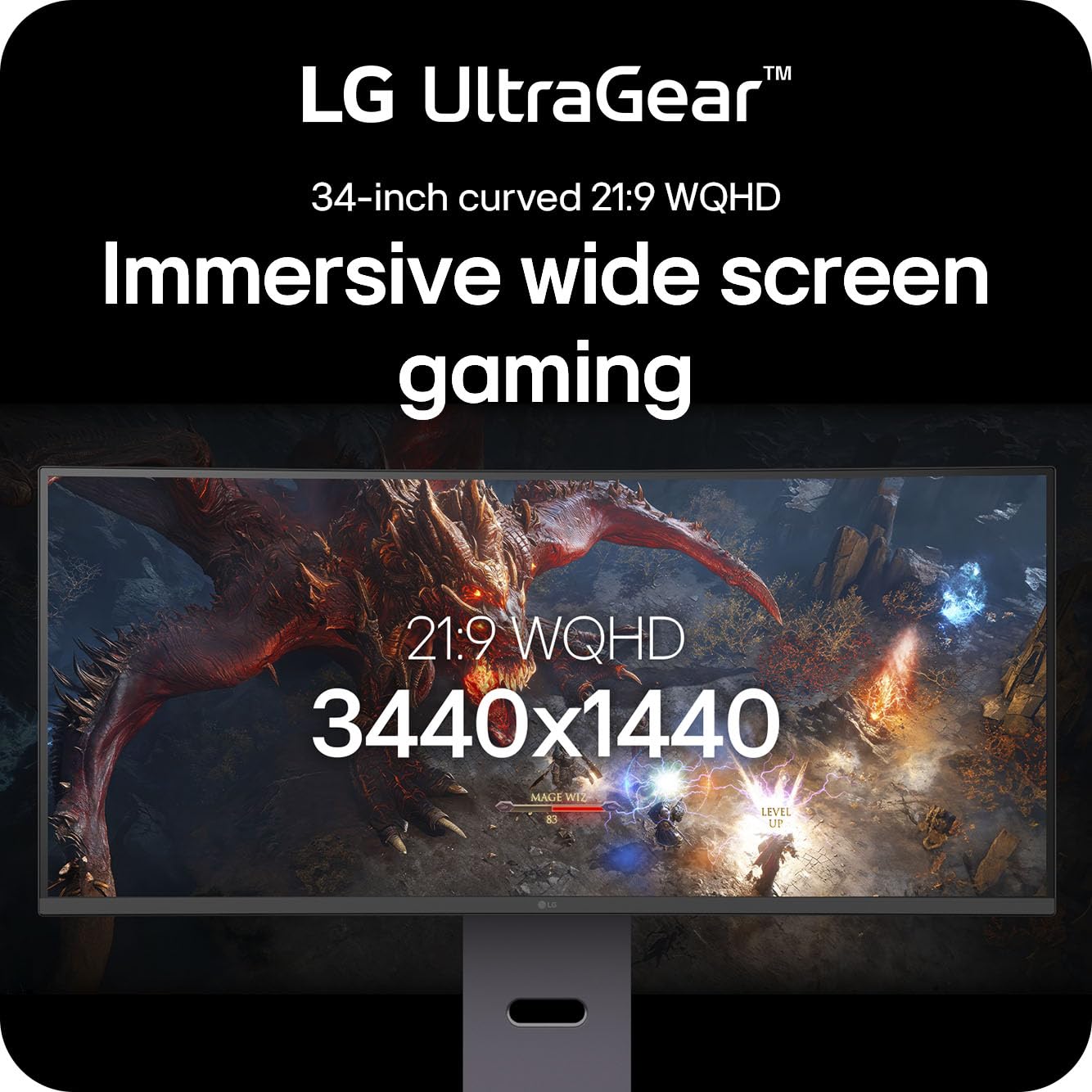 Lg 34G600A-B 34-Inch Ultragear Wqhd (3440 X 1440) Curved Gaming Monitor 160Hz, Amd Freesync Premium, Hdr10, Built-In Speaker, Re